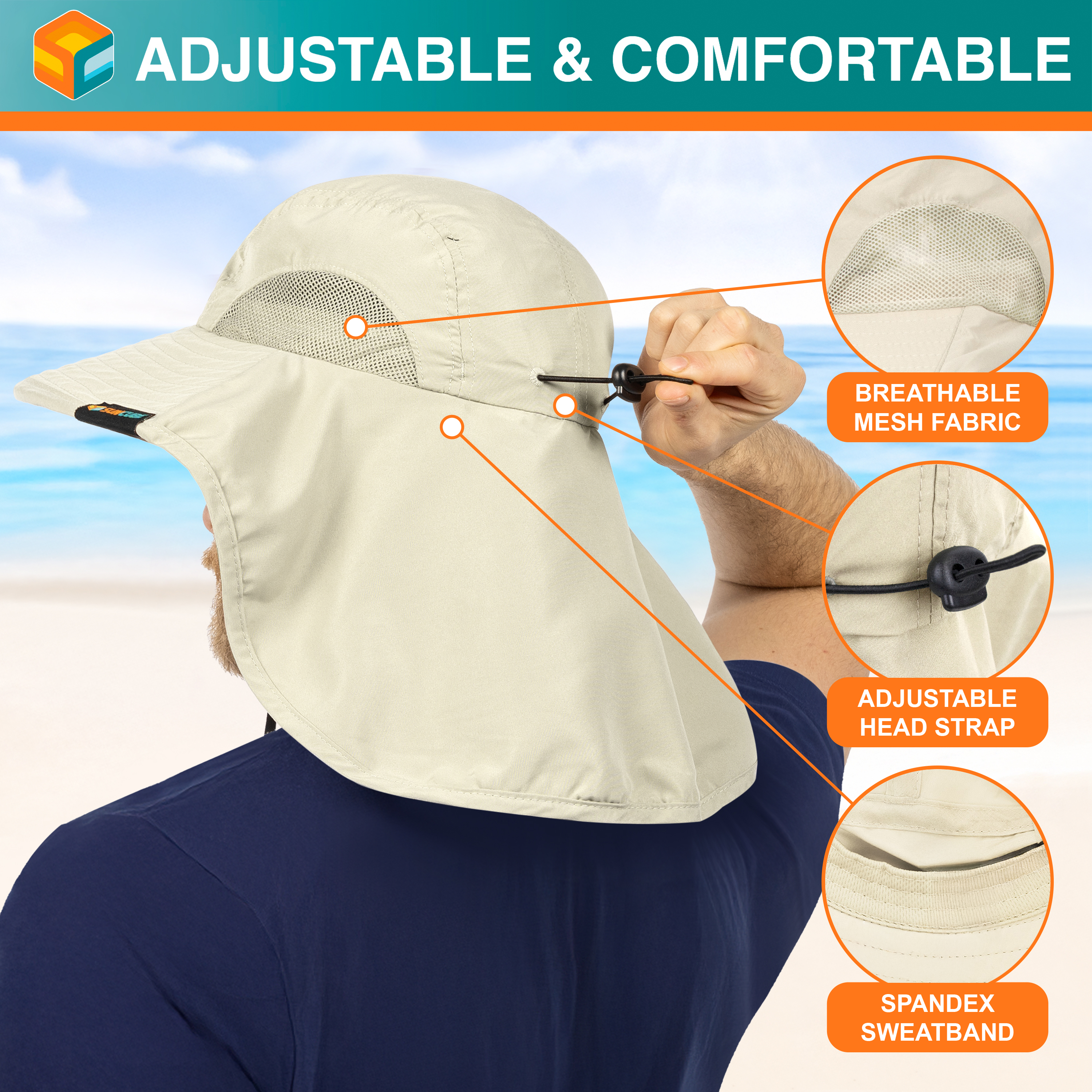 Sombrero para el Sol con Solapa para el Cuello Ala Ancha Sombrero para Senderismo 50+UPF Hombres Mujeres Pesca Safari FPS - Imagen 7 de 128