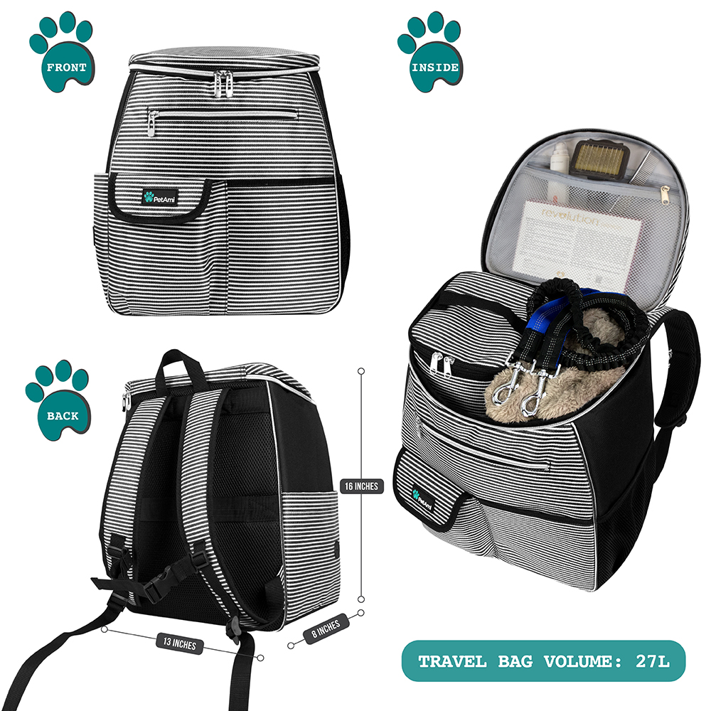 Dog Travel Bag Supply Backpack Traveling Organizer Set Pet Food Container Bowl