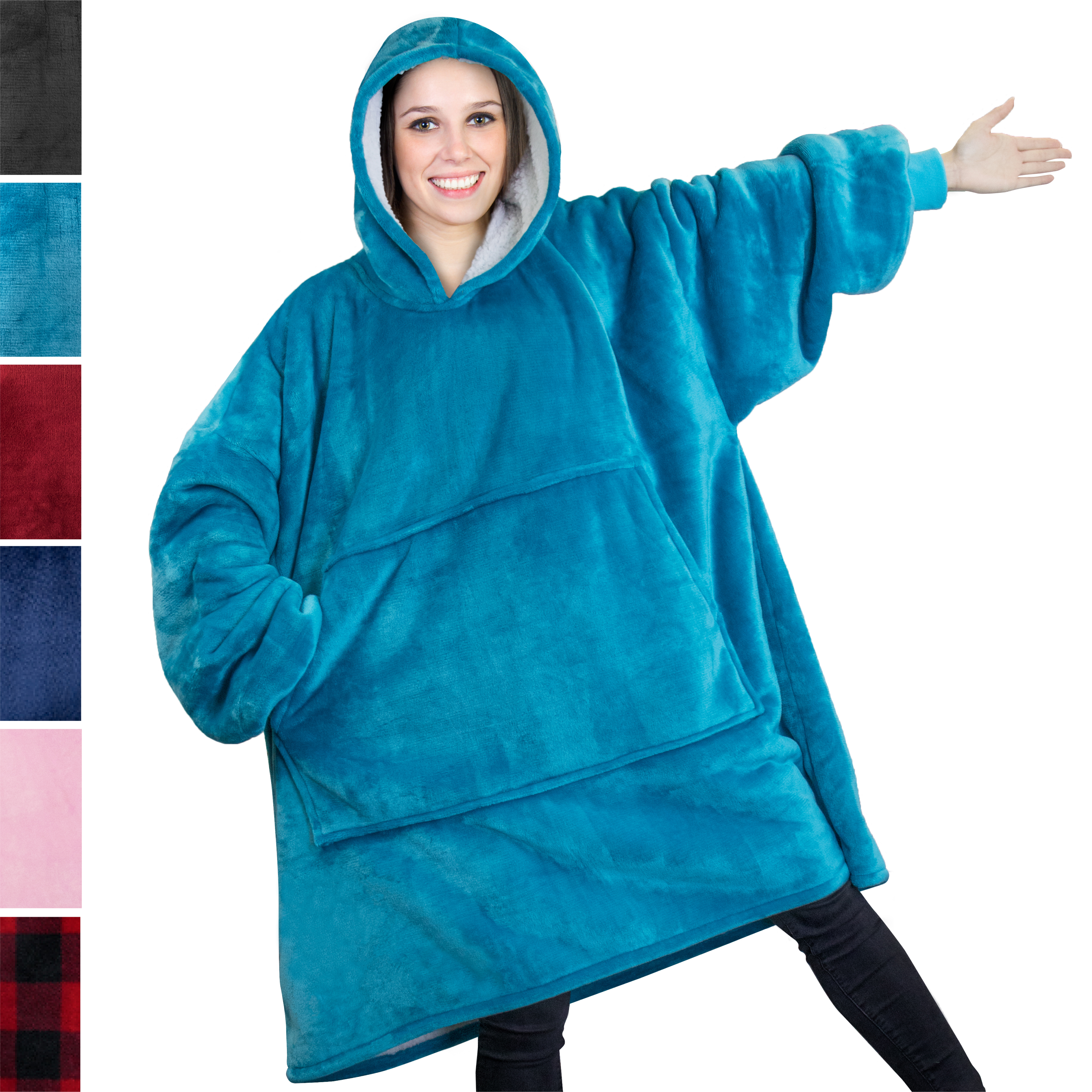 Oversized Blanket Hoodie,Wearable Blanket Sweatshirt Hoodie for Women and Men,Soft Sherpa FLeece Giant Hooded Oversized Double Plush Hooded Top with Warm Front Pocket