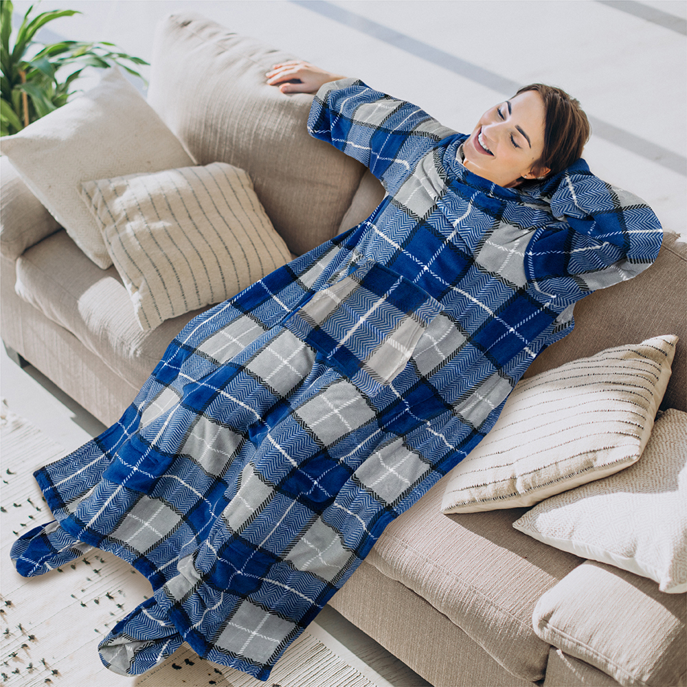 Tragbare Decke mit Fußtasche Ärmel Weich Fleece Wickel Sofa Couch TV Geschenke - Bild 115 von 192