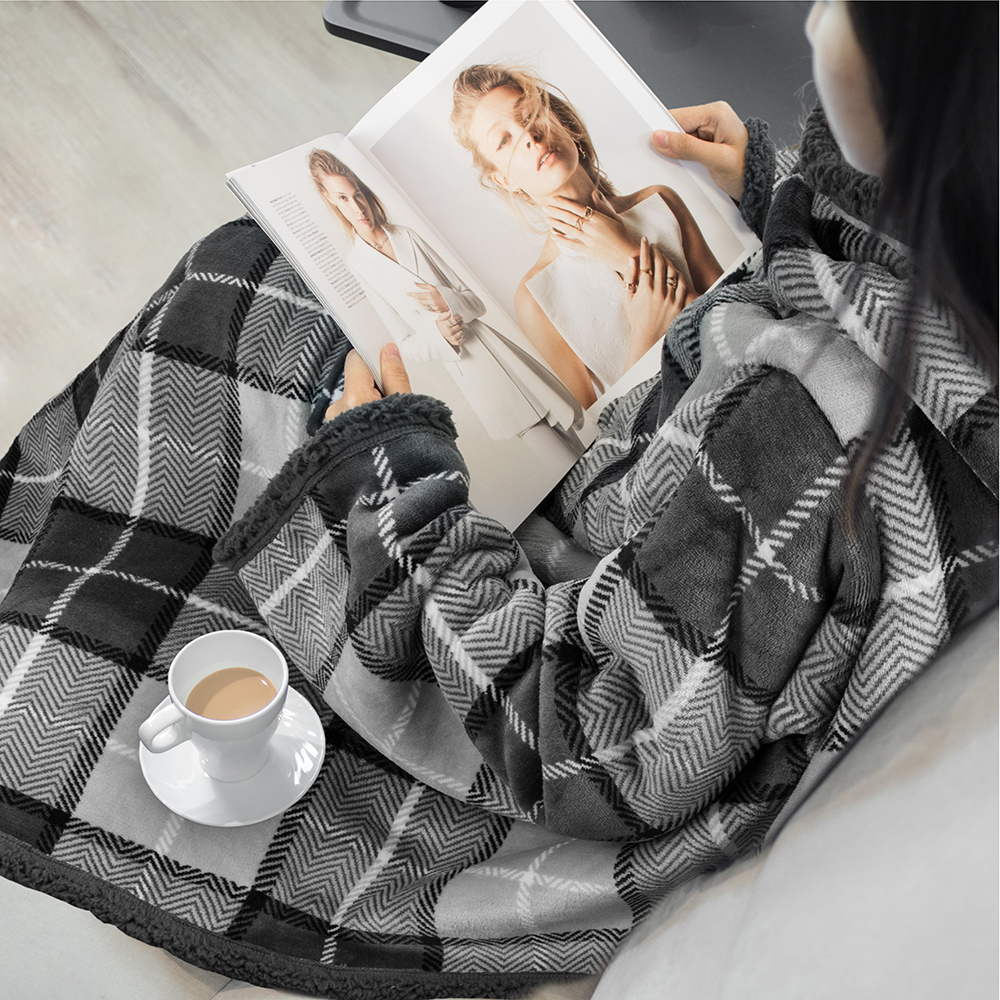 Fleece Wearable TV Blanket with Sleeves Front Pocket Robe Warn Soft Blanket Gift - Picture 117 of 168