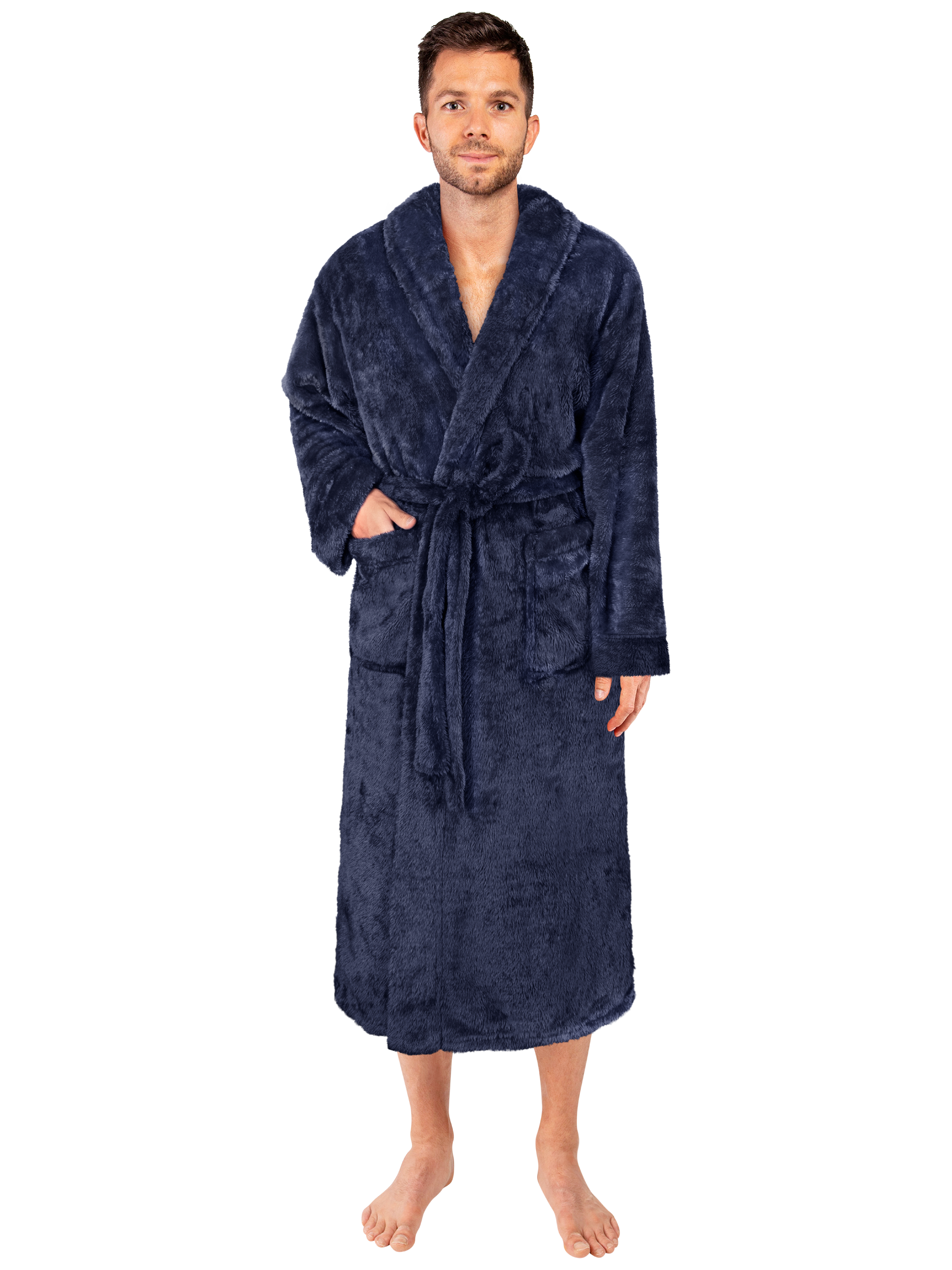 Latitude Run® Men's Shawl Collar Warm And Soft Fleece Robe Lightweight Long  Bathrobe With Hood RHM2759 Black