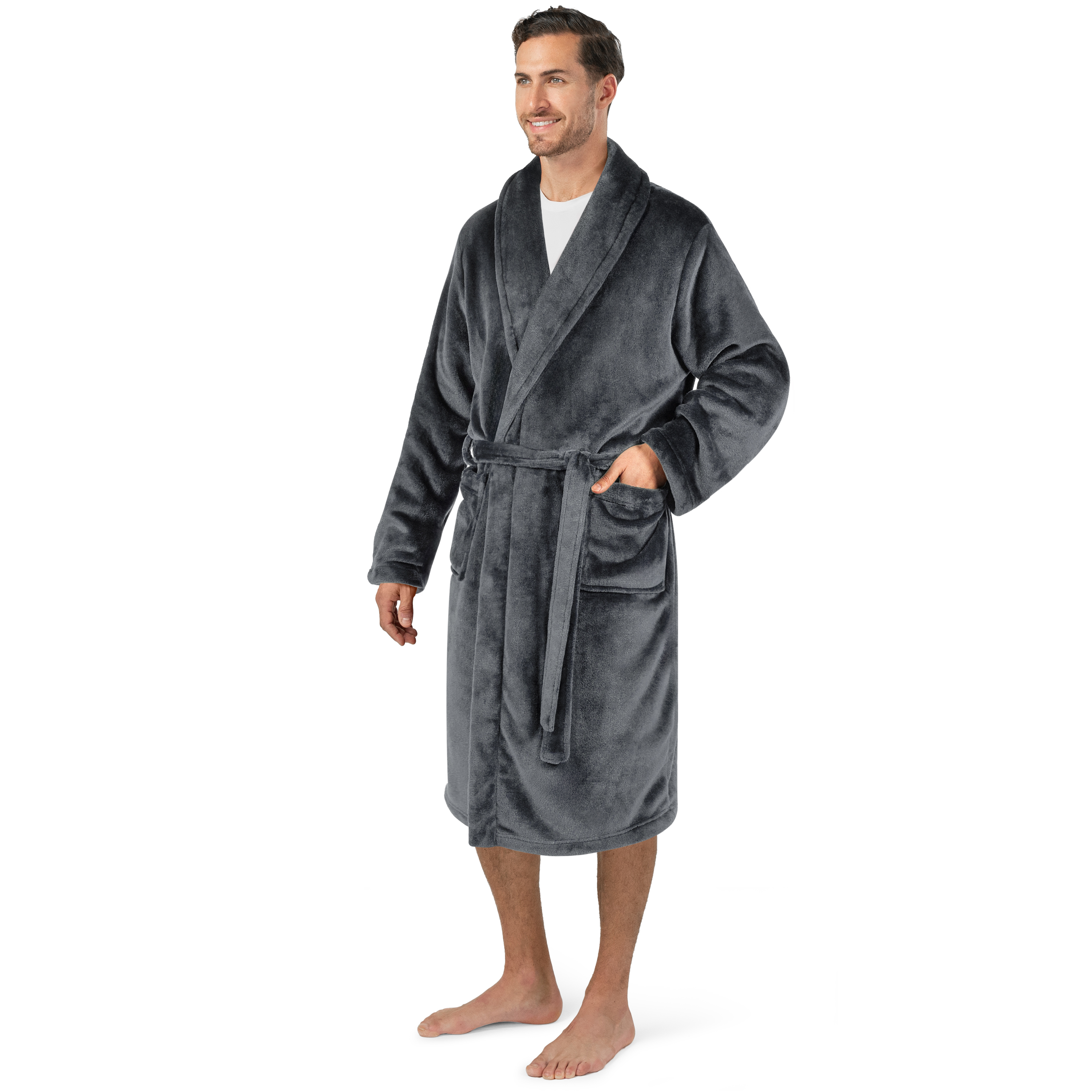 Leichter Herren Morgenmantel Mikrofaser Fleece Bademantel Lang Weich Spa Männer Bademantel - Bild 8 von 27