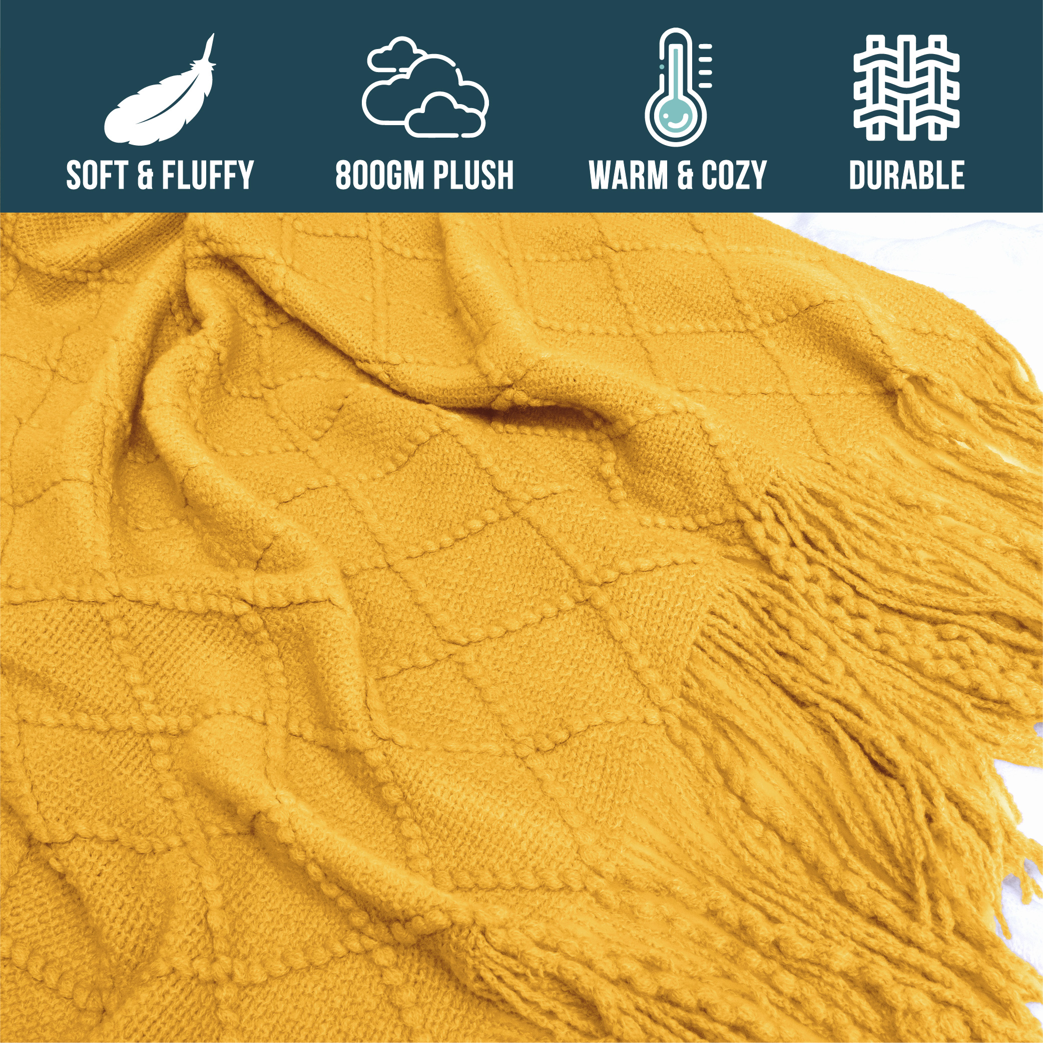 Decorative Fringe Throw Blanket for Couch Bed Sofa Soft Texture Knitted Blanket - Picture 23 of 64