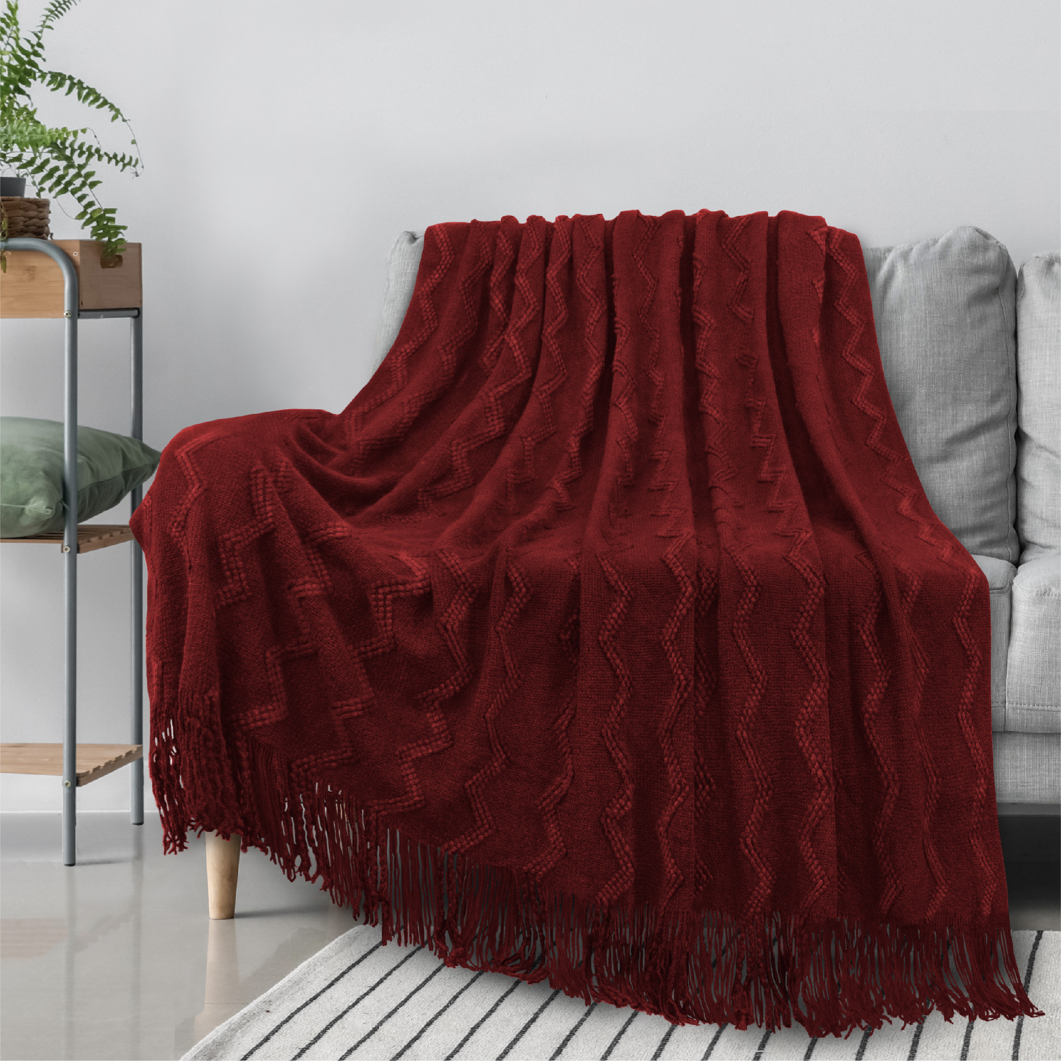Textured Knitted Fringe Throw Blanket Decorative for Couch Sofa Bed Lightweight - Picture 135 of 142