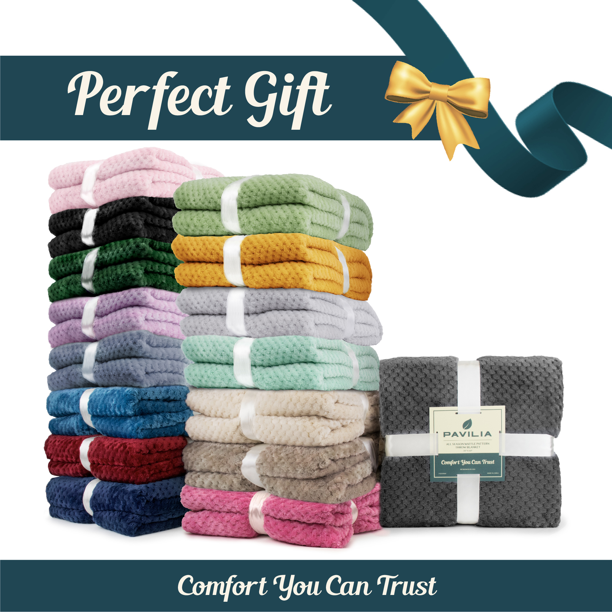 Throw Blanket for Sofa Couch Bed Lightweight Microfiber Polyester Waffle Pattern - Picture 68 of 190