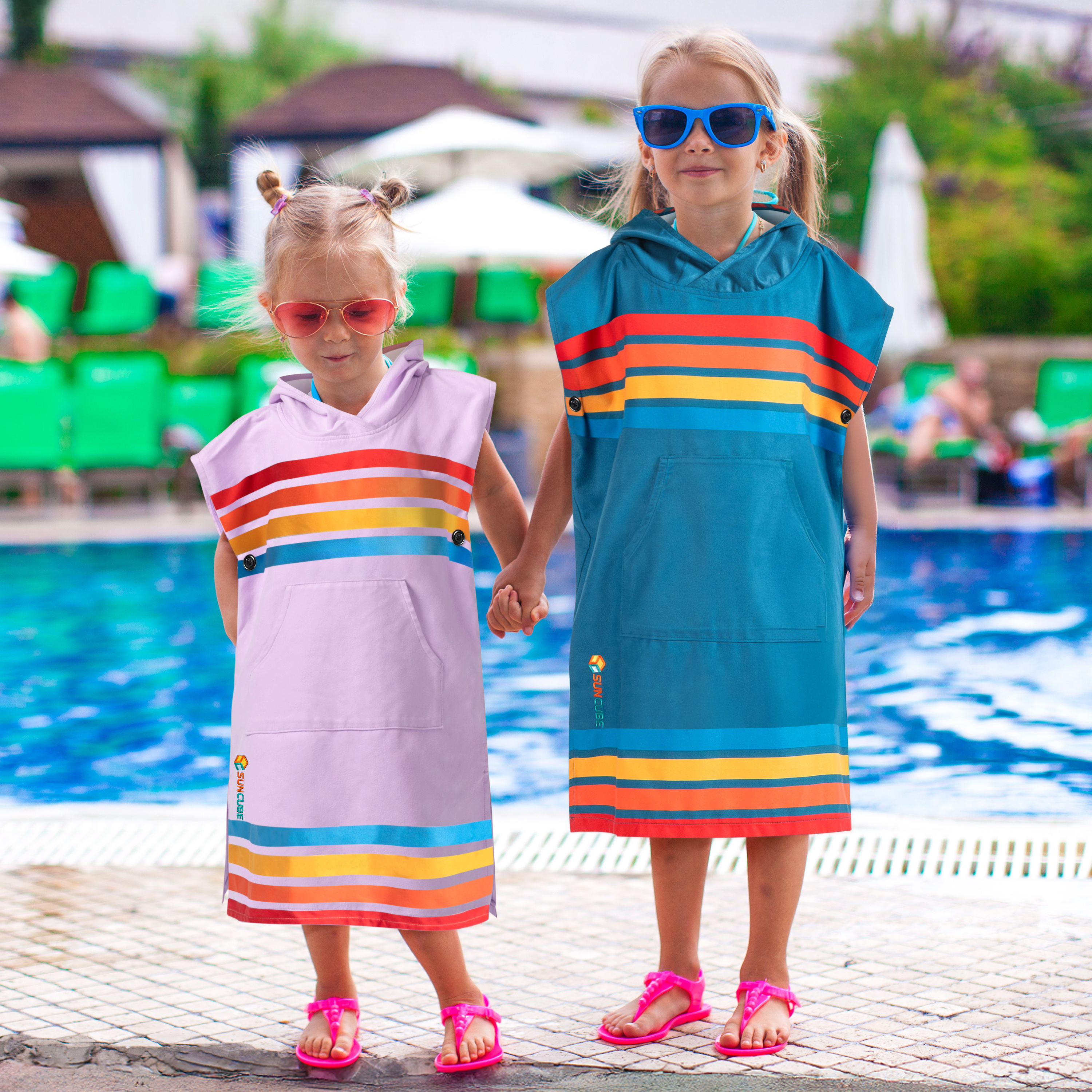 Kids Towel Changing Swim Robe Surf Poncho Quick Dry Microfiber Hooded 3-7 Years - Picture 28 of 43