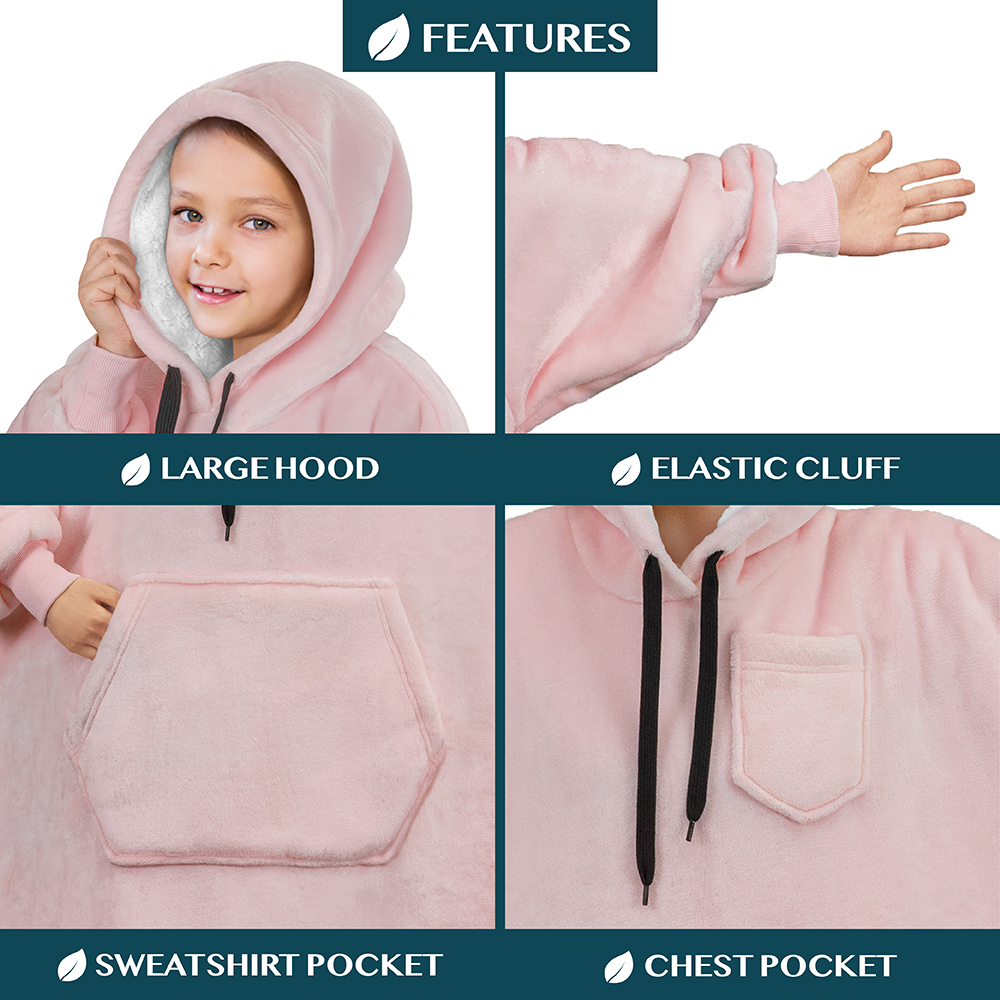Blanket Sweatshirt Sherpa Lining Comfy Fleece Oversized Hoodie for Kids Teens JR - Picture 38 of 71
