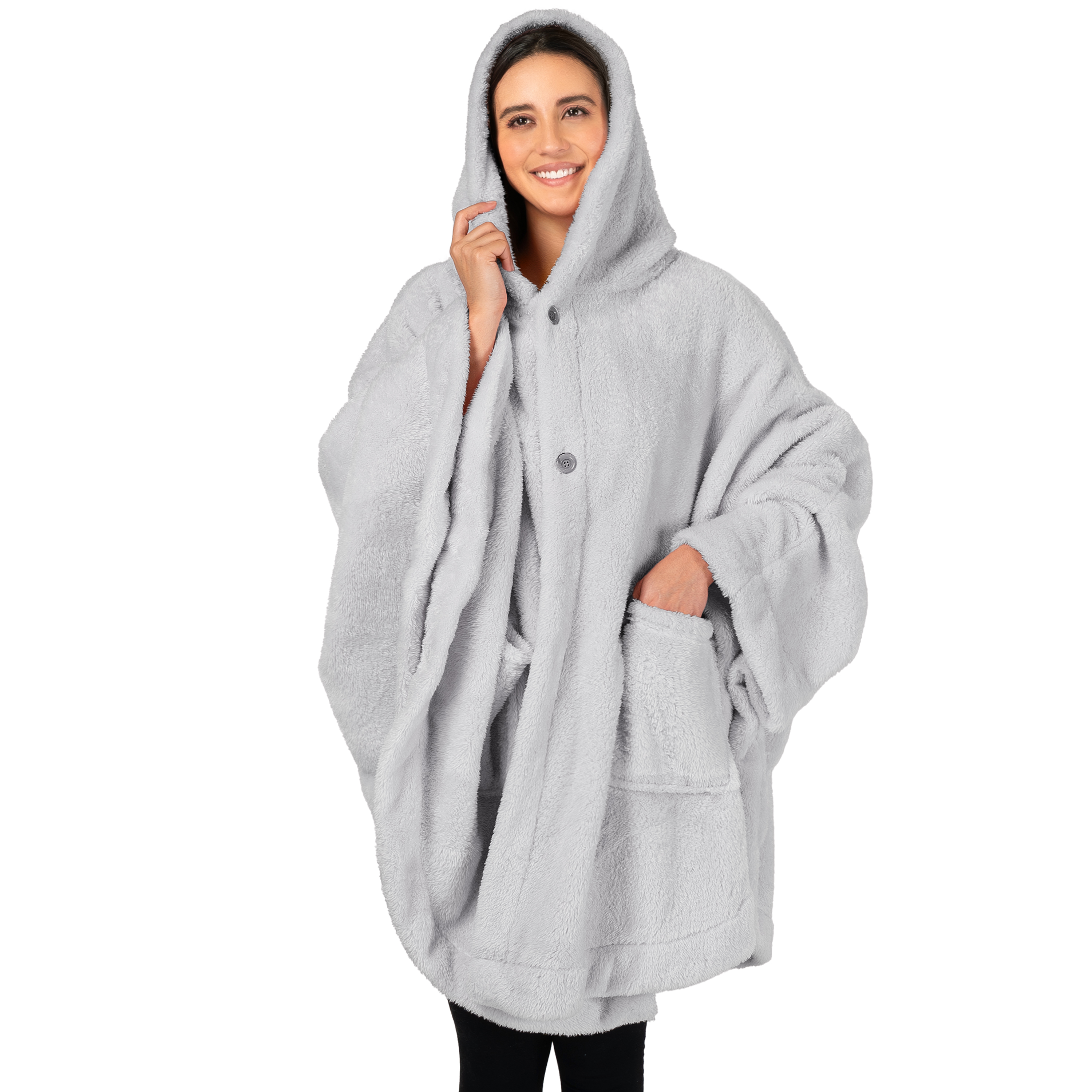 Poncho Manta con Capucha Usable Mantón Envoltura Capucha Bolsillos Suave Esponjoso Regalo - Imagen 47 de 81