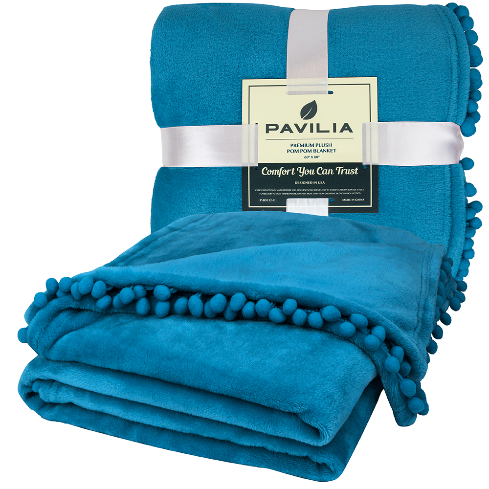 thumbnail 101 - Fleece Throw Blanket with Pom Pom Fringe Super Soft Lightweight Bed Couch Home