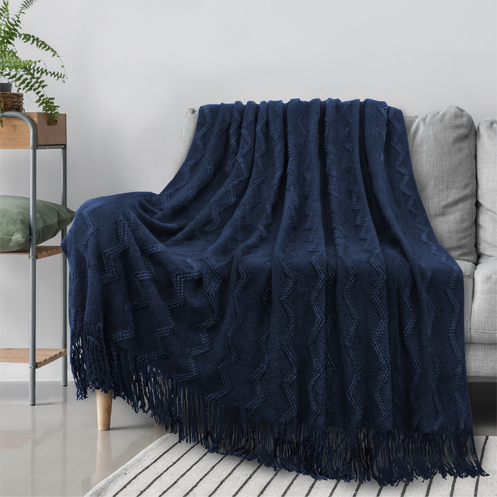 Textured Knitted Fringe Throw Blanket Decorative for Couch Sofa Bed Lightweight - Picture 99 of 142