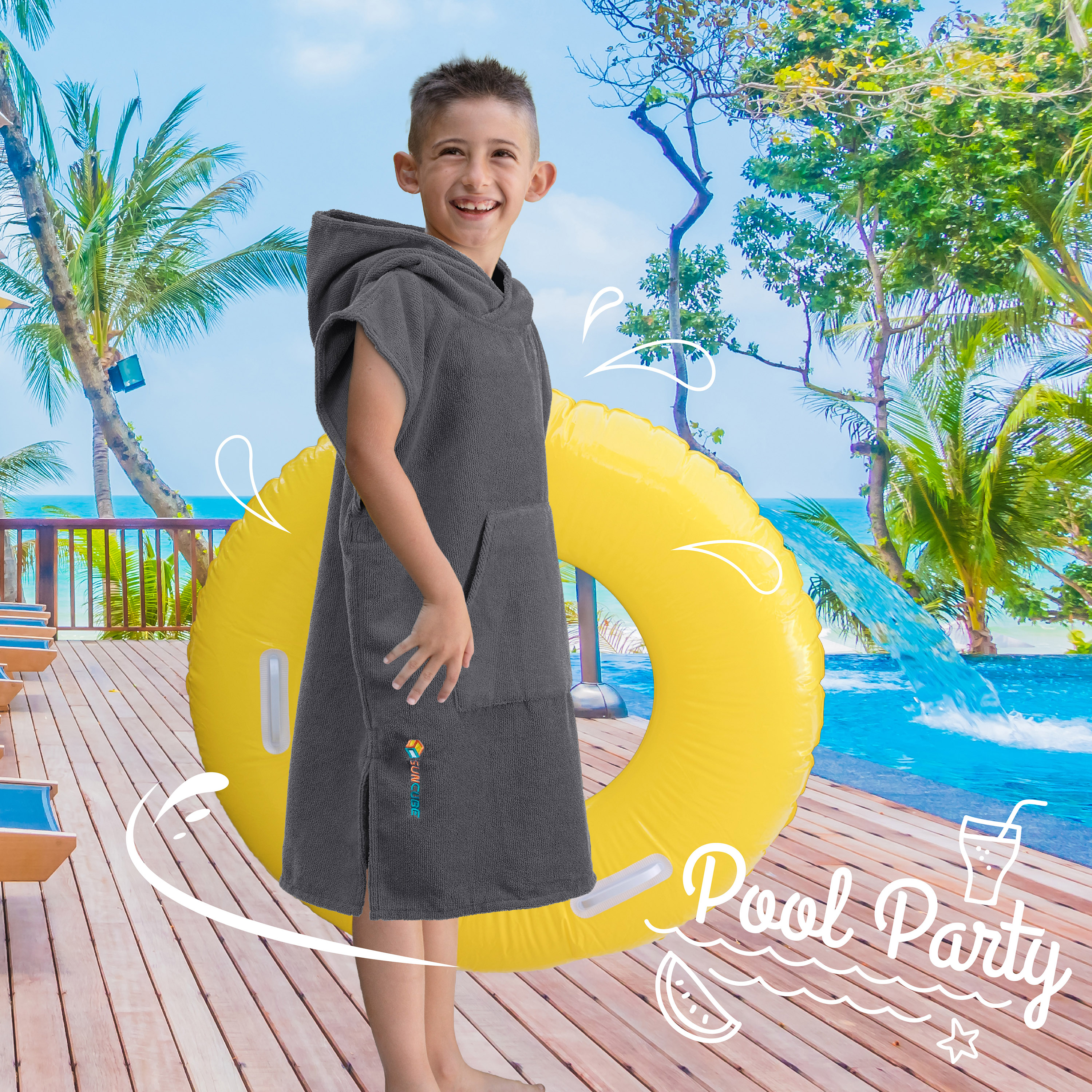Kids Swim Poncho Hooded Towel Changing Robe for Swim Bath Towel 3-8 Boys Girls - Picture 27 of 71