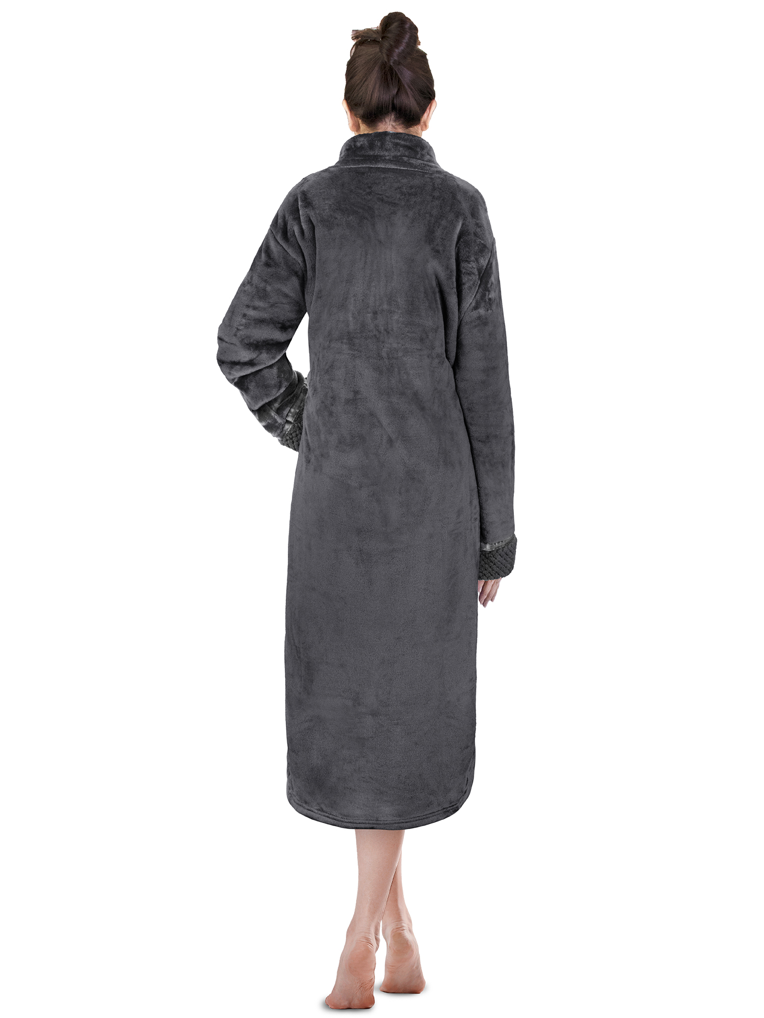 Zip Satin Robe Robe Zipper | eBay Housecoat Length Up Ladies Lounger Women Trim Full