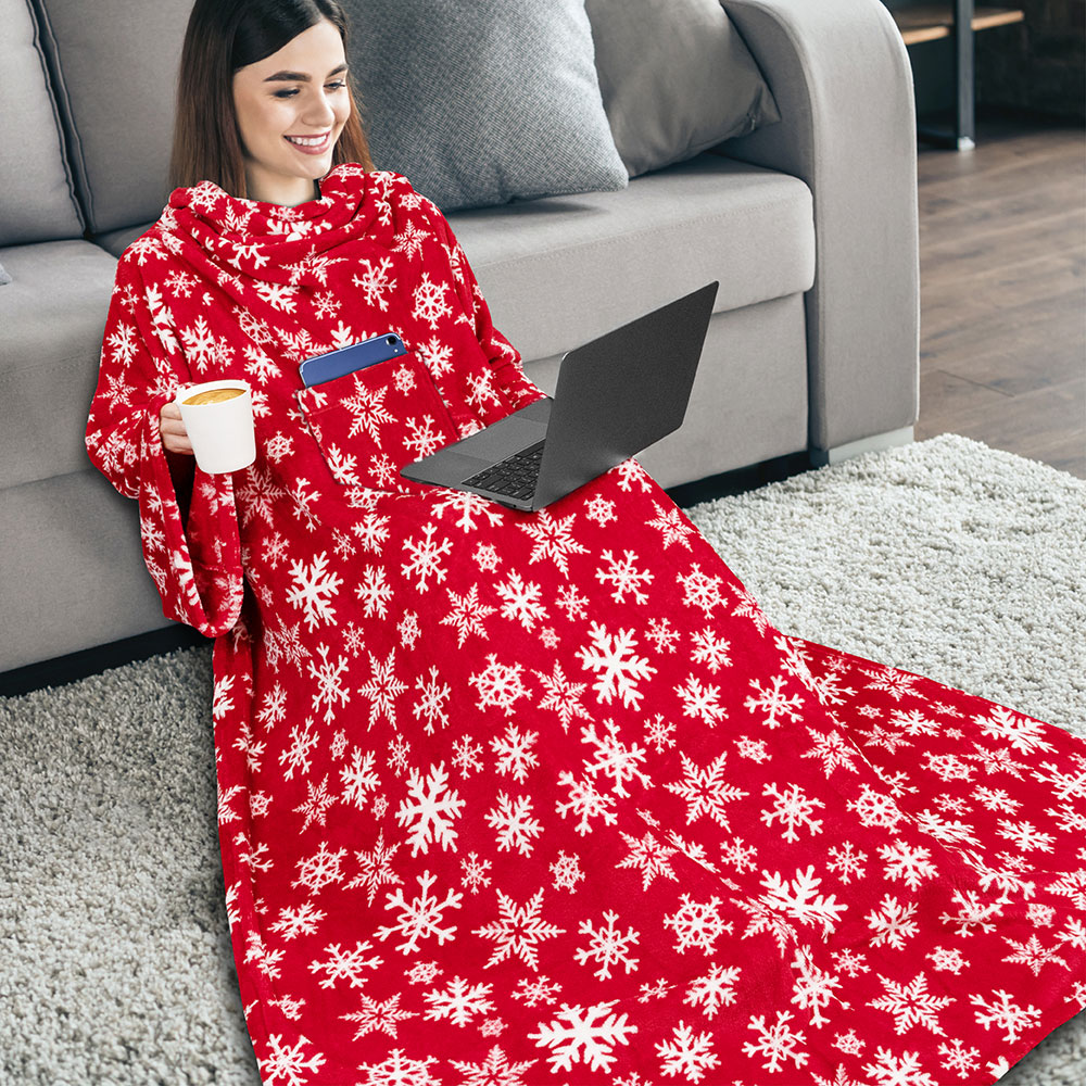 Wearable Blanket with Sleeves Soft Fleece Snuggy Robe Wrap Sofa