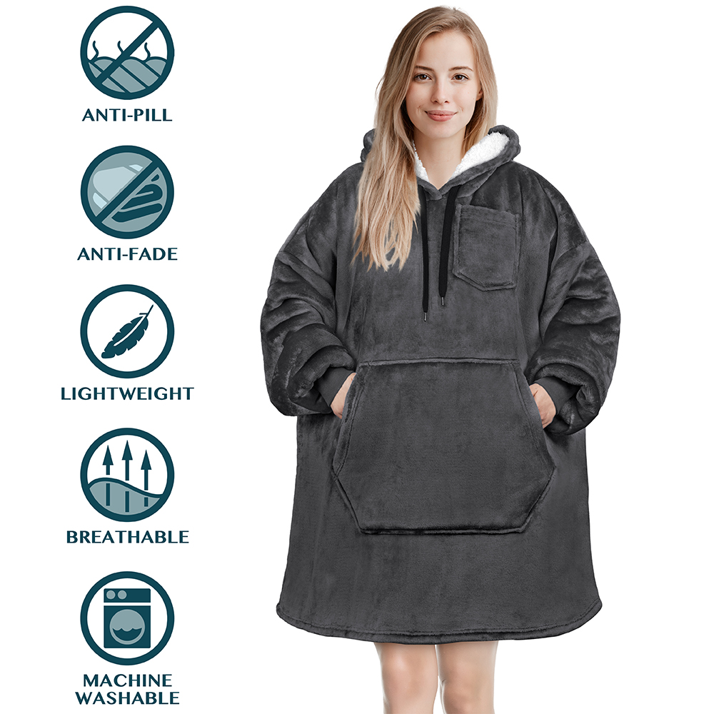 Blanket Sweatshirt Sherpa Plush Soft Comfy Fleece Oversized Hoodie Pocket Gift - Picture 54 of 117