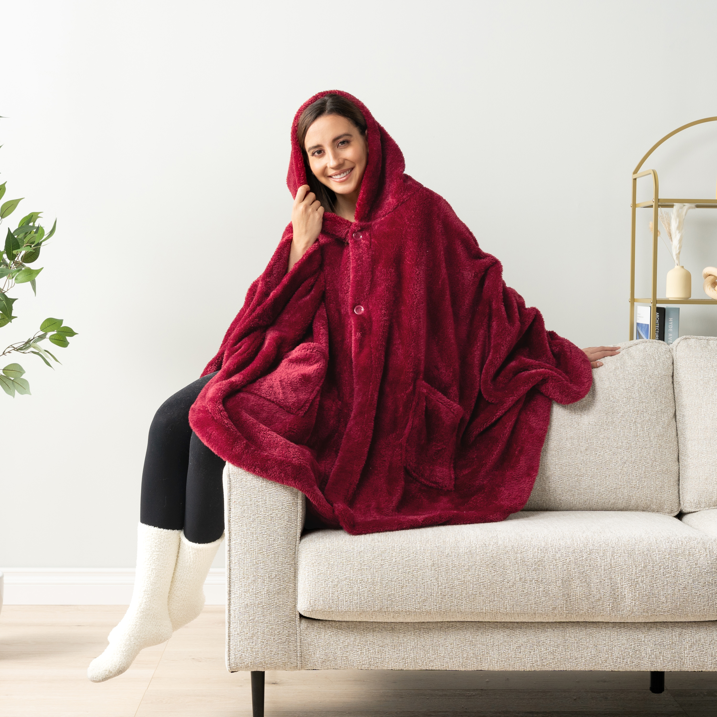 Poncho Manta con Capucha Usable Mantón Envoltura Capucha Bolsillos Suave Esponjoso Regalo - Imagen 76 de 81