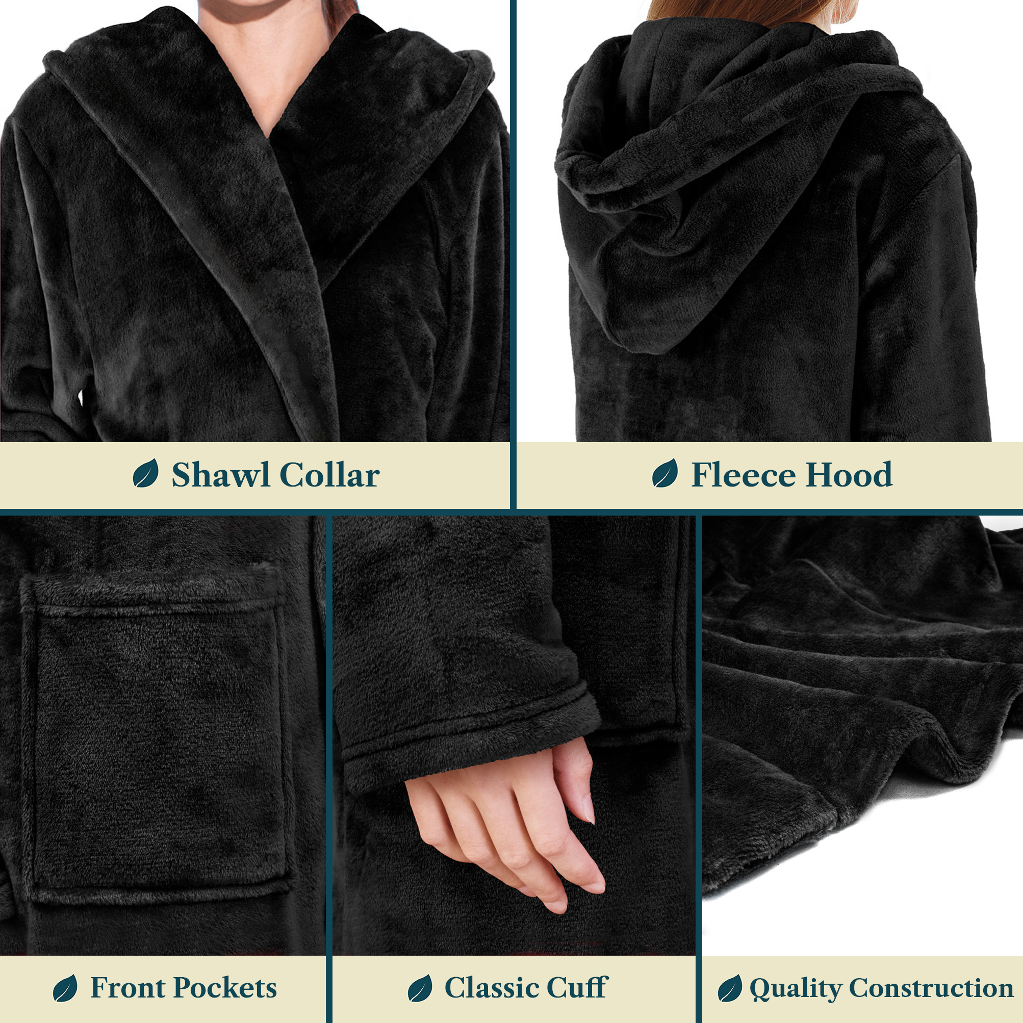 Womens Robe with Hood Fleece Plush Soft Long Hooded Robe Bathrobe for Spa Bath