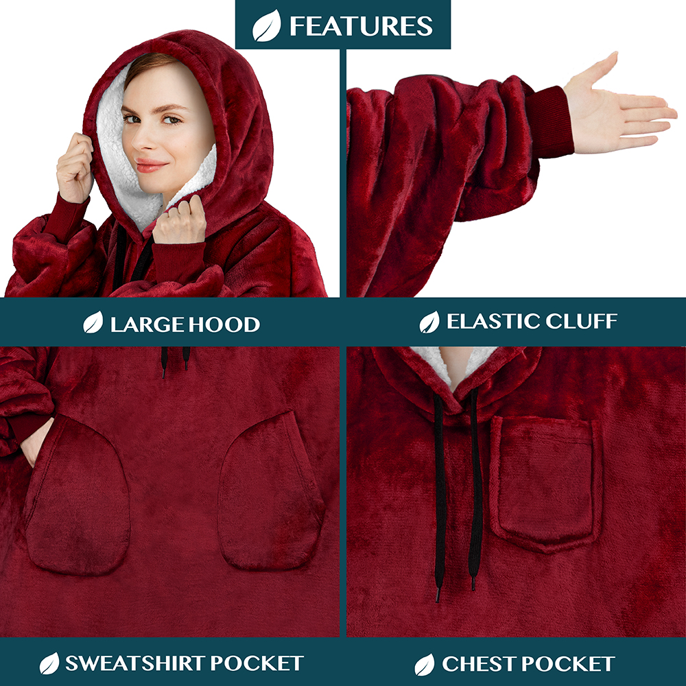 Manta Sudadera Sherpa Forro Felpa Suave Cómoda Vellón Gran Tamaño Sudadera con Capucha Bolsillo - Imagen 113 de 118