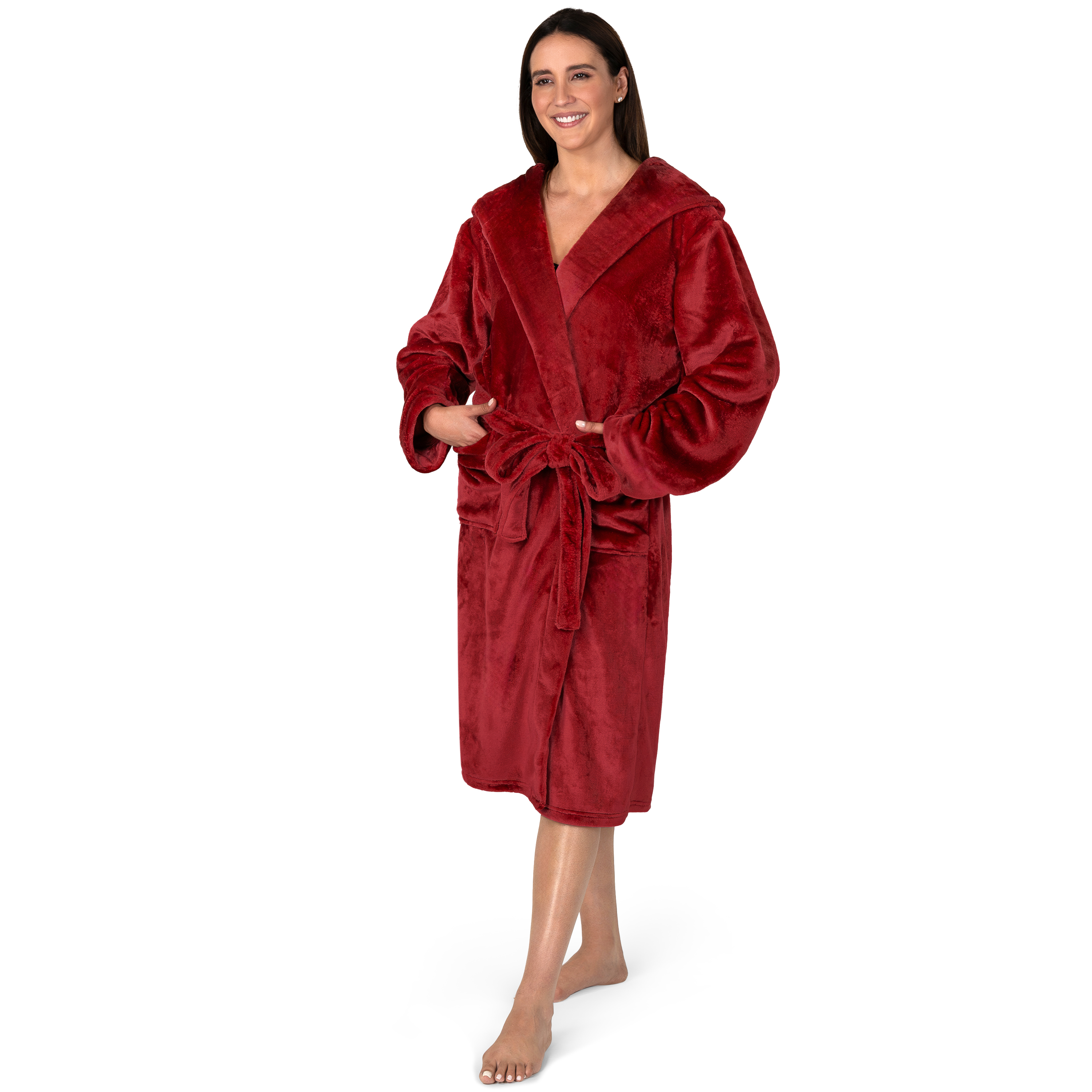 Womens Robe with Hood Fleece Plush Soft Long Hooded Robe Bathrobe for Spa Bath