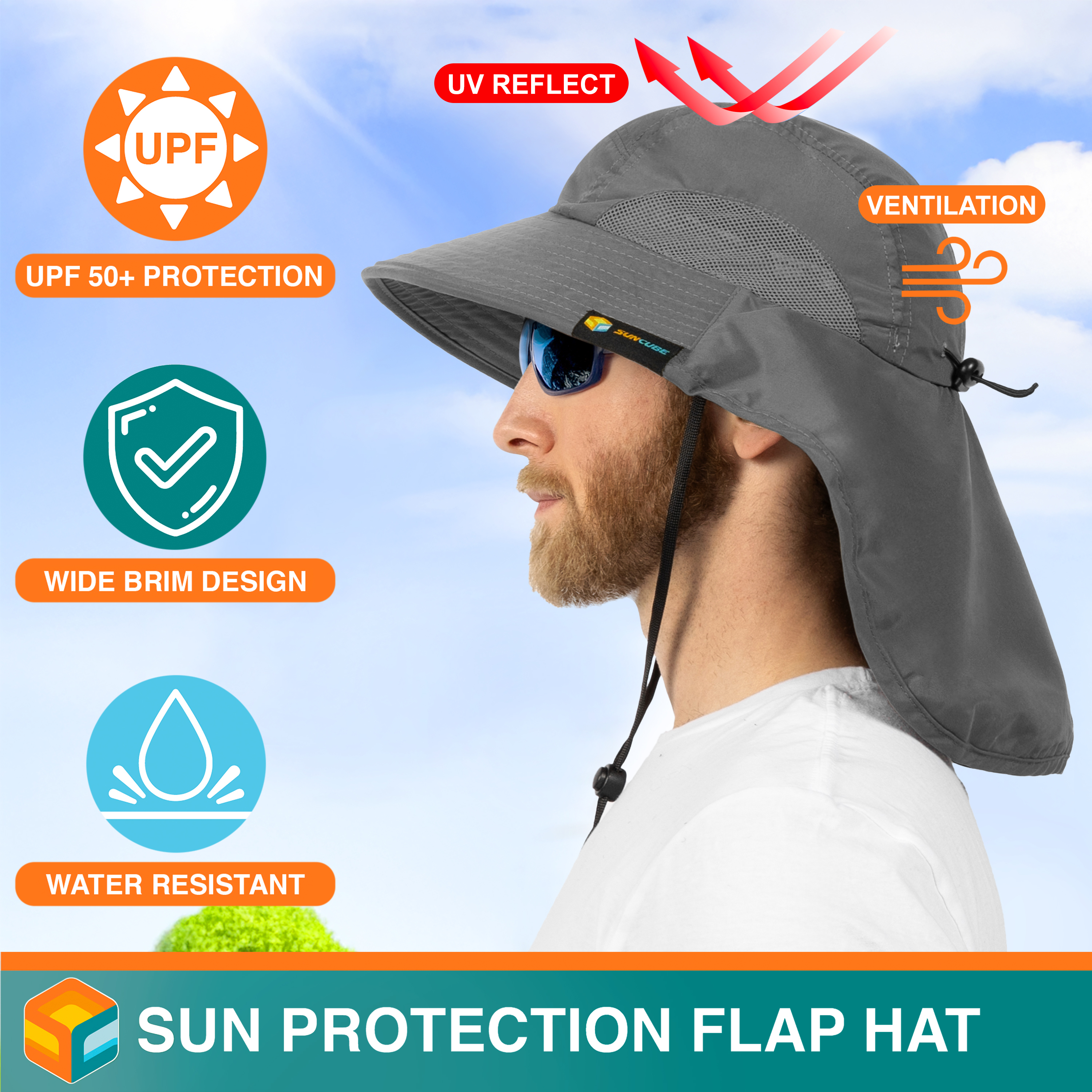 Sombrero para el Sol con Solapa para el Cuello Ala Ancha Sombrero para Senderismo 50+UPF Hombres Mujeres Pesca Safari FPS - Imagen 39 de 128