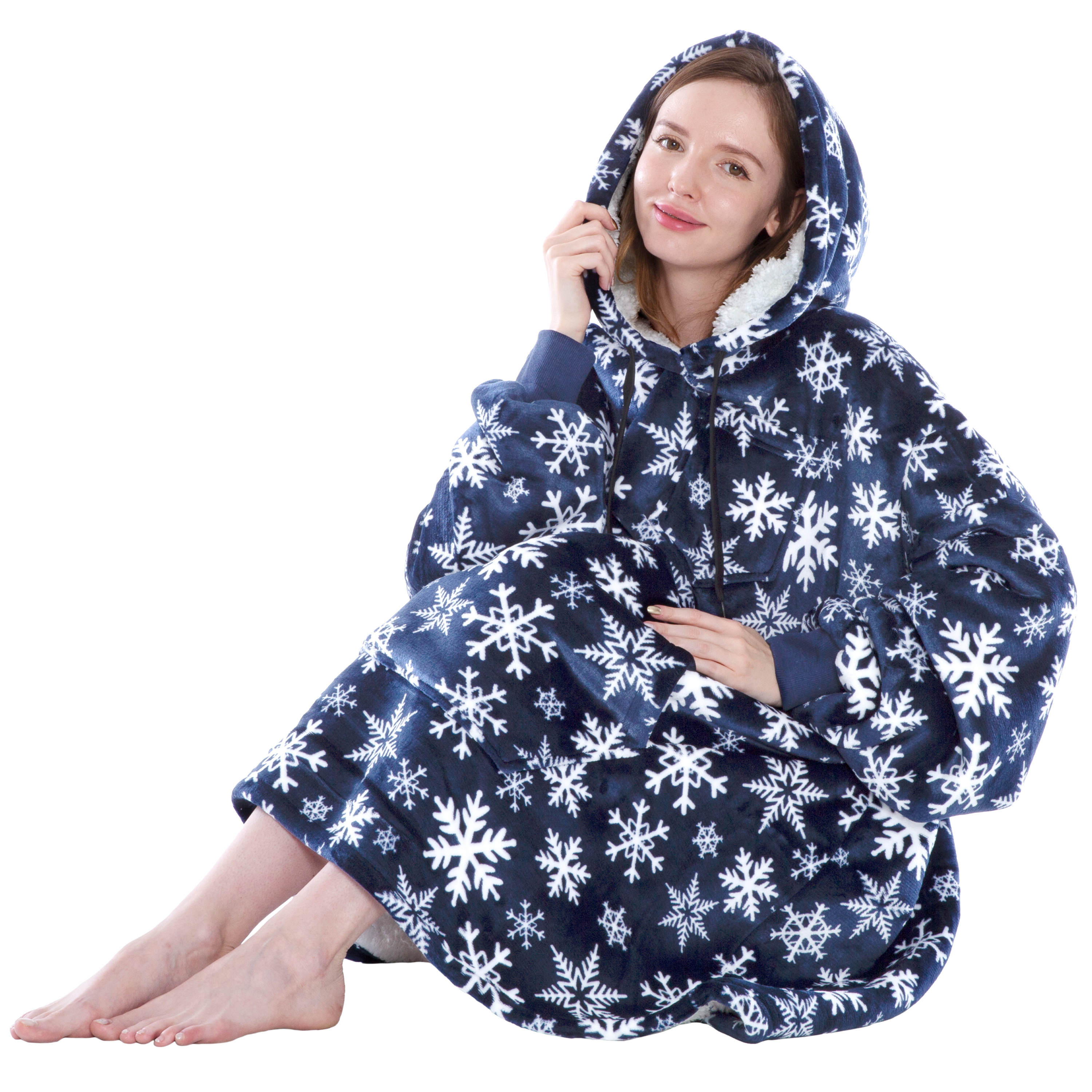 Blanket Sweatshirt Sherpa Lining Plush Soft Comfy Fleece Oversized Hoodie Pocket - Picture 15 of 101