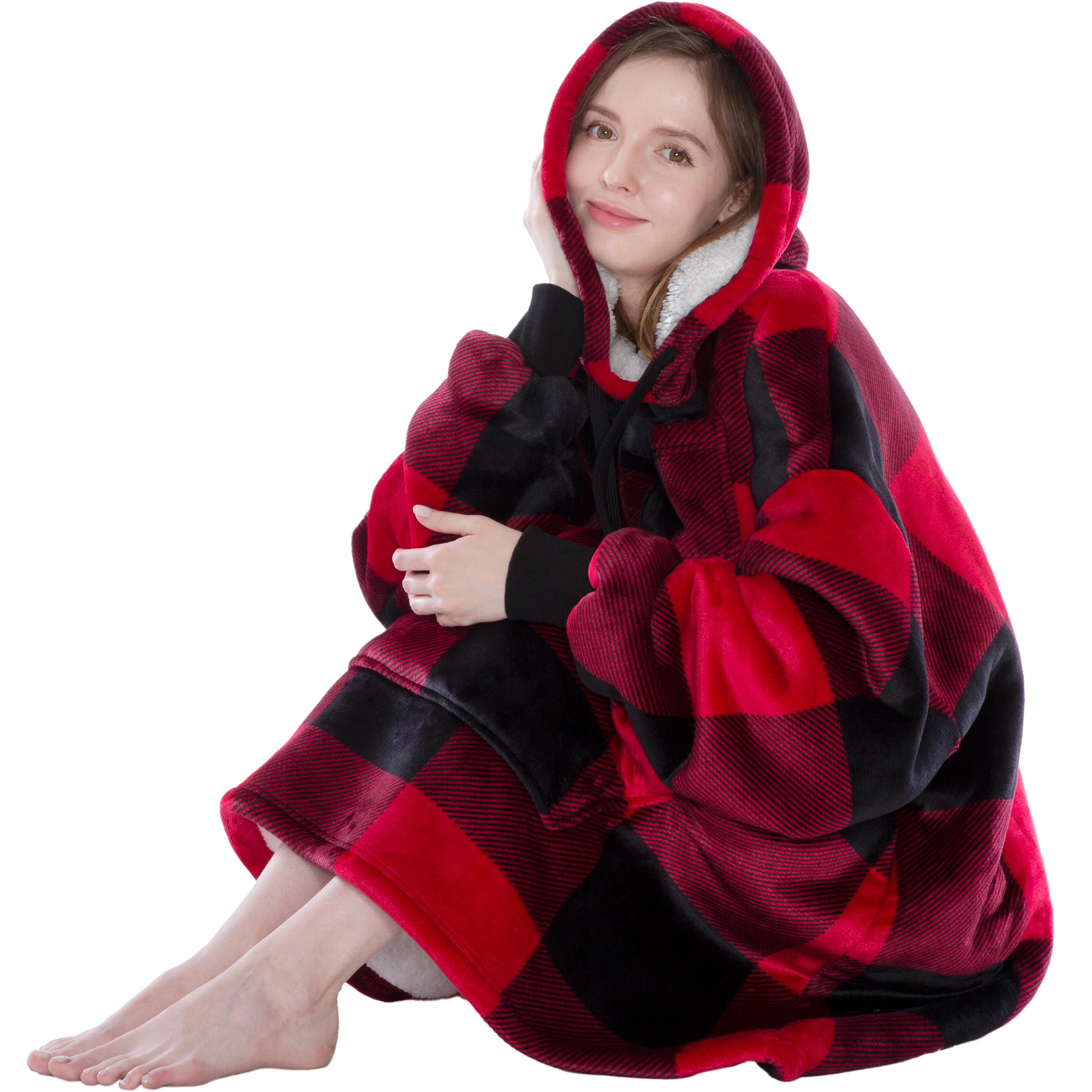 Blanket Sweatshirt Sherpa Lining Plush Soft Comfy Fleece Oversized Hoodie Pocket - Picture 68 of 101