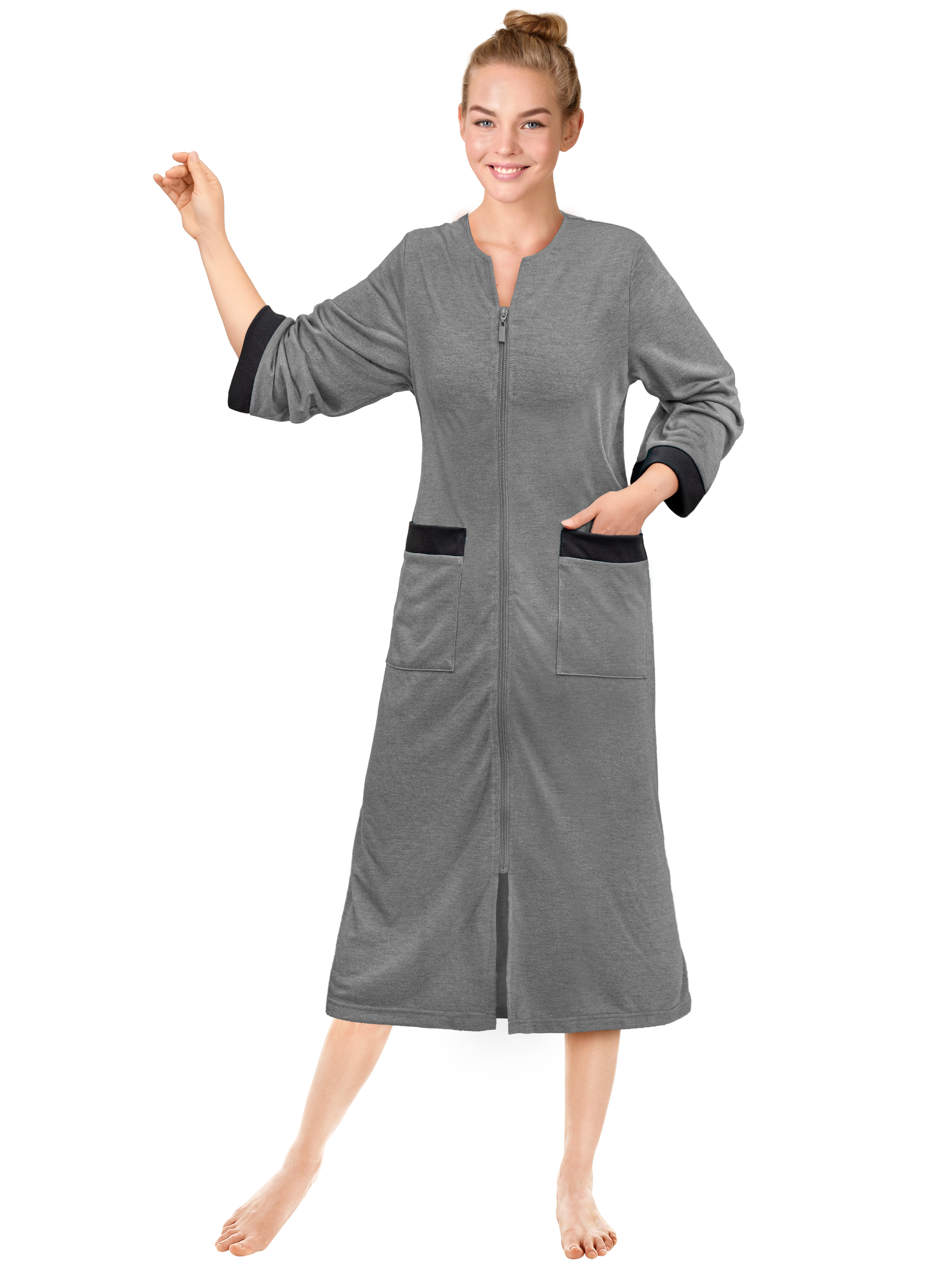 Mujeres Cremallera Abrigo Tumbona Cremallera Damas Bata Ligero Casa Abrigo Vestido - Imagen 17 de 40
