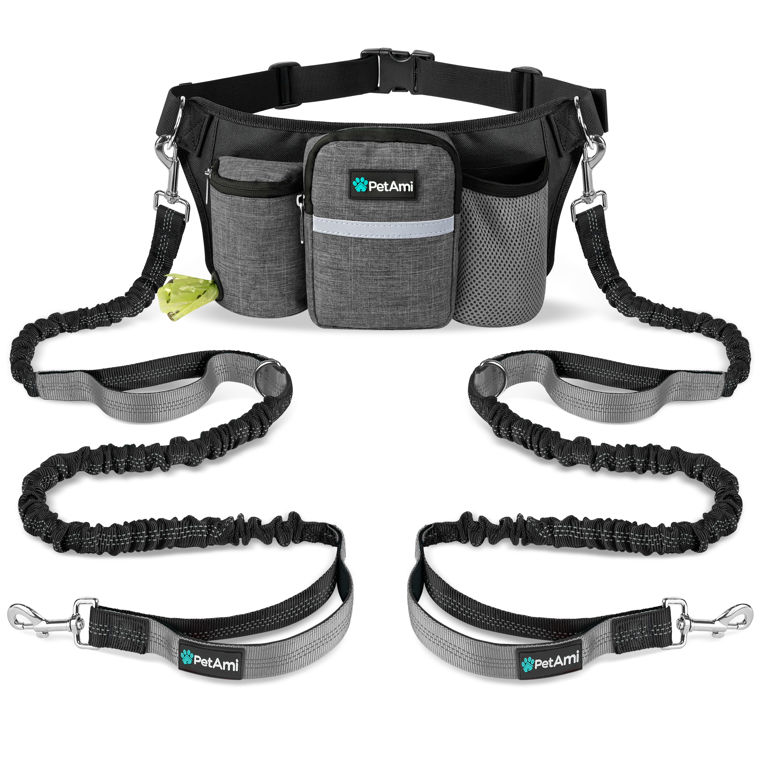 Hands Free Dog Bungee Leash Adjustable Waist Pouch for 2 Dogs Walking Running - Picture 17 of 25