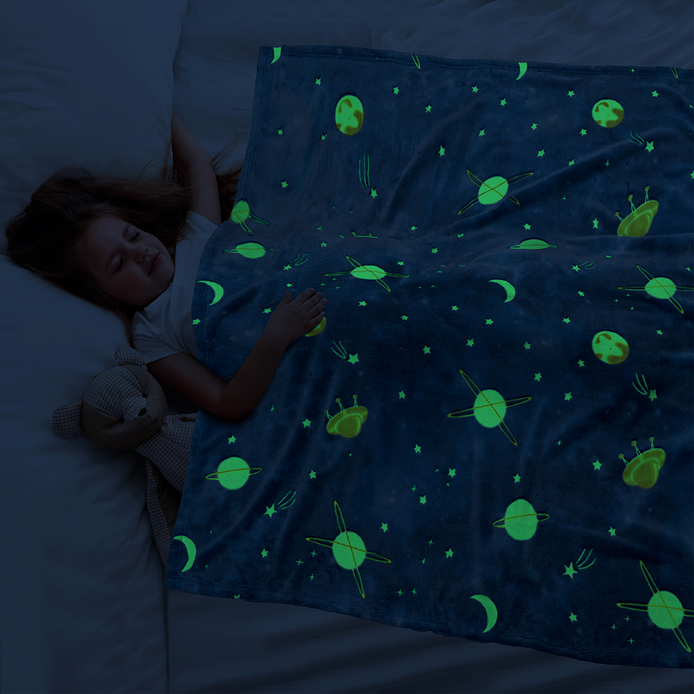 Glow in The Dark Throw Blanket for Kids Boys Girls Unicorn Dinosaur Space Stars - Picture 5 of 57