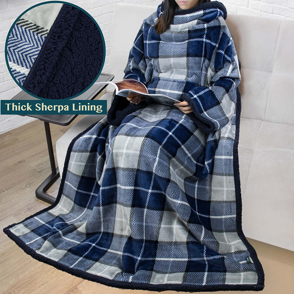 Fleece Wearable TV Blanket with Sleeves Front Pocket Robe Warn Soft Blanket Gift - Picture 130 of 168