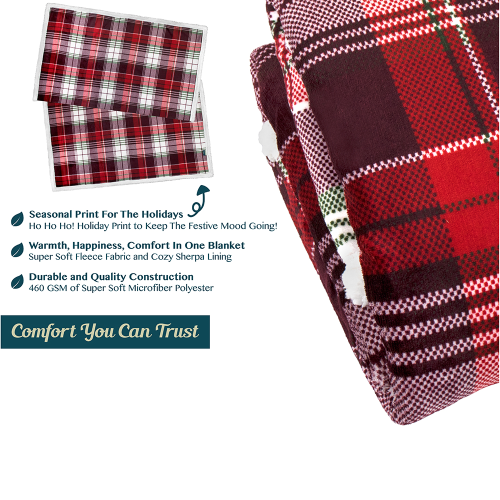 Christmas Blanket Microfiber Fleece Plaid Sherpa Holiday Throw for Couch Sofa - Picture 25 of 68
