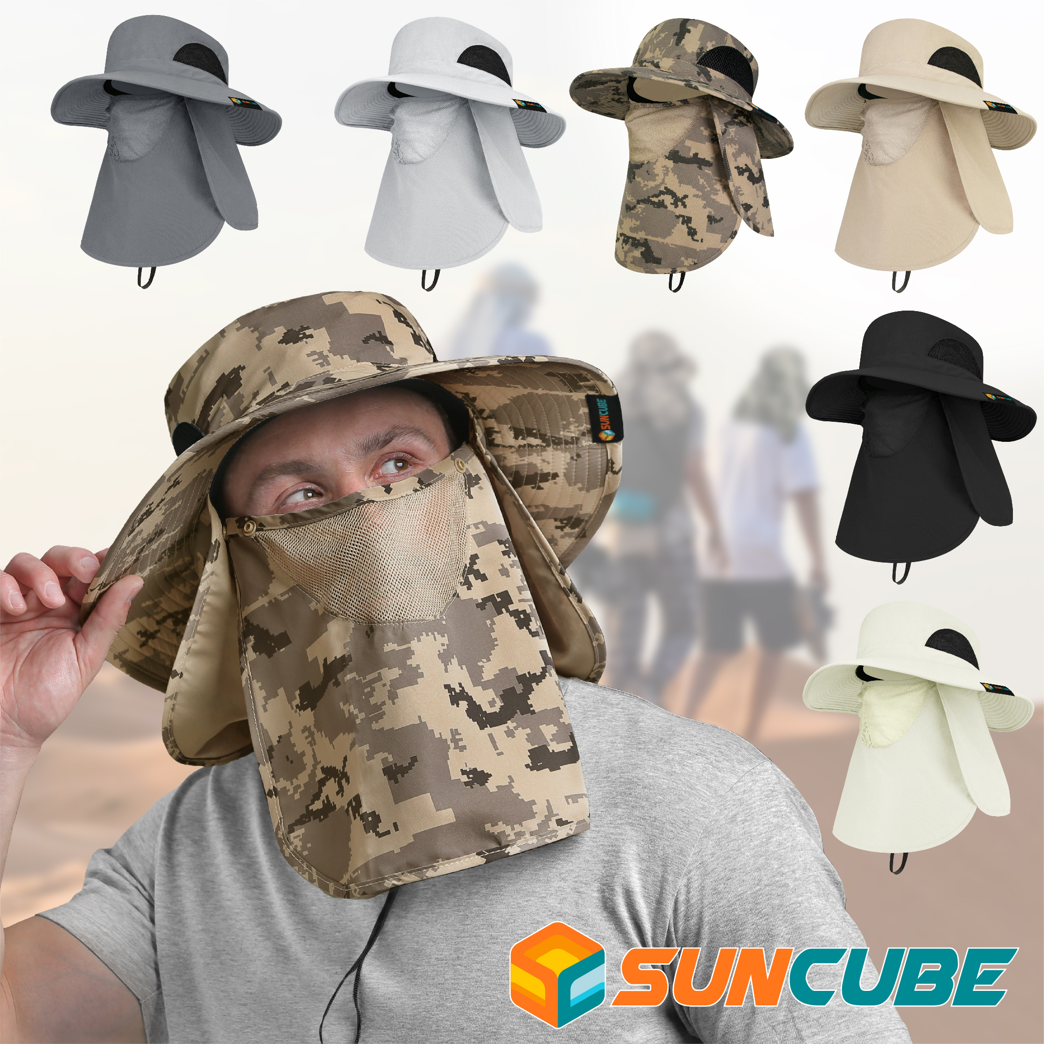 Men Women UV Protection Sun Hats Neck Face Flap Cap Wide Brim Fishing Bucket Hat - Picture 15 of 48