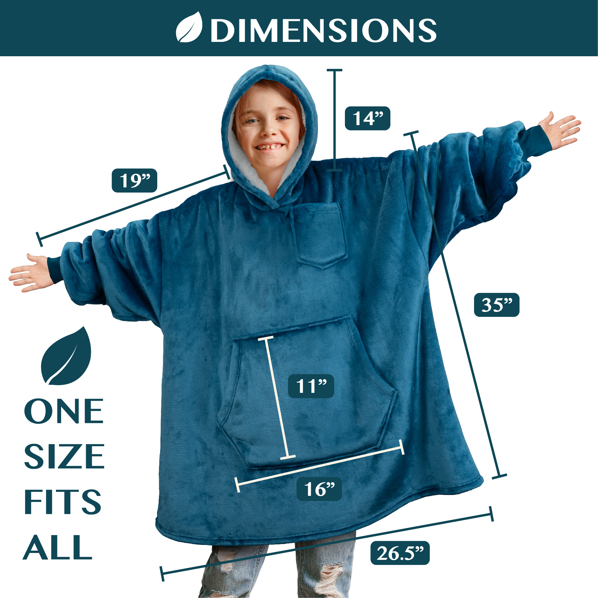 Blanket Sweatshirt Sherpa Lining Comfy Fleece Oversized Hoodie for Kids Teens JR - Picture 61 of 71