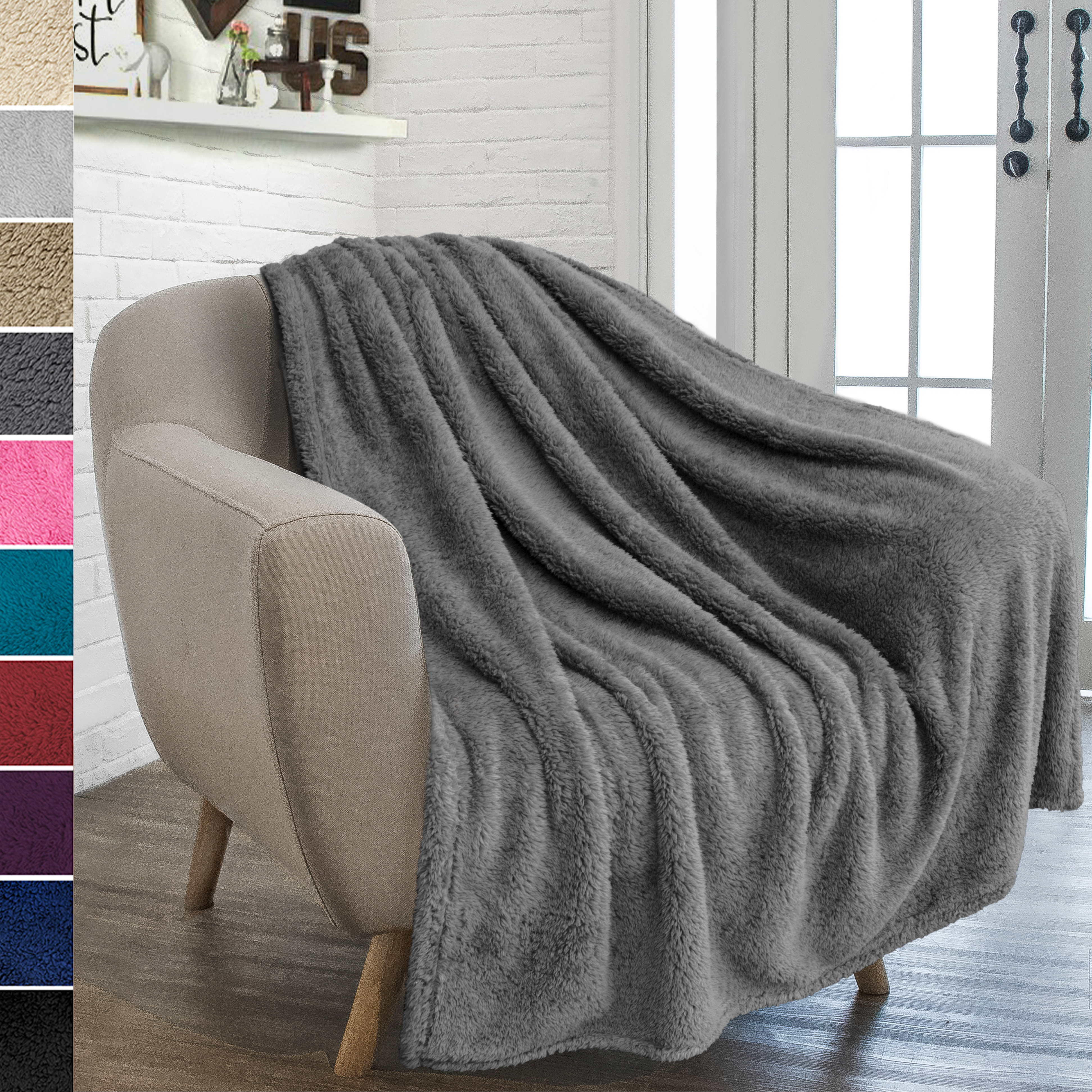 Soft Fuzzy Warm Cozy Throw Blanket with Fluffy Sherpa Fleece Full/Queen and King 