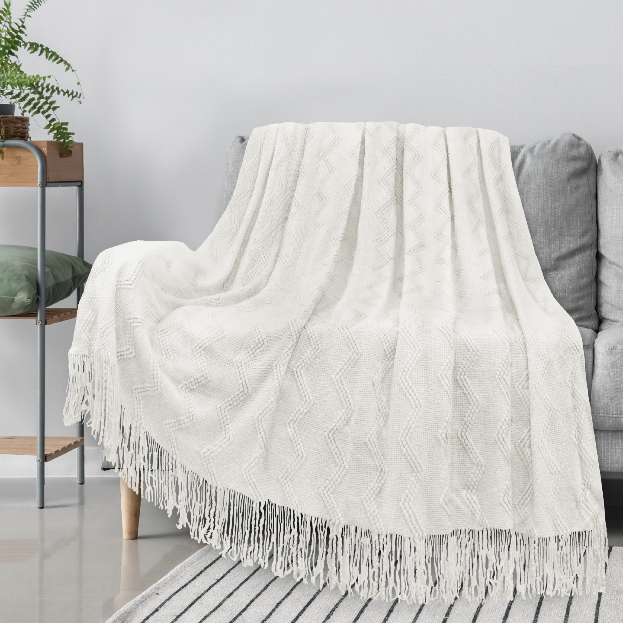 Textured Knitted Fringe Throw Blanket Decorative for Couch Sofa Bed Lightweight - Picture 126 of 142