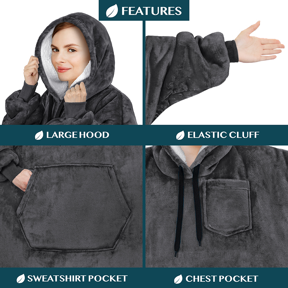 Blanket Sweatshirt Sherpa Plush Soft Comfy Fleece Oversized Hoodie Pocket Gift - Picture 48 of 117