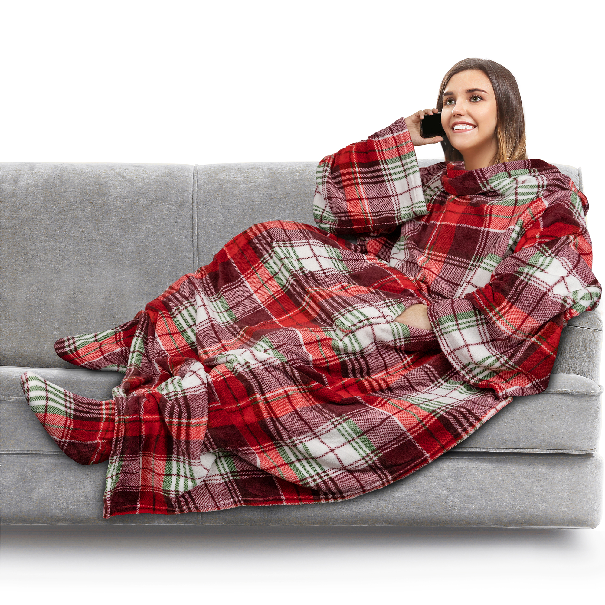 Tragbare Decke mit Fußtasche Ärmel Weich Fleece Wickel Sofa Couch TV Geschenke - Bild 58 von 192