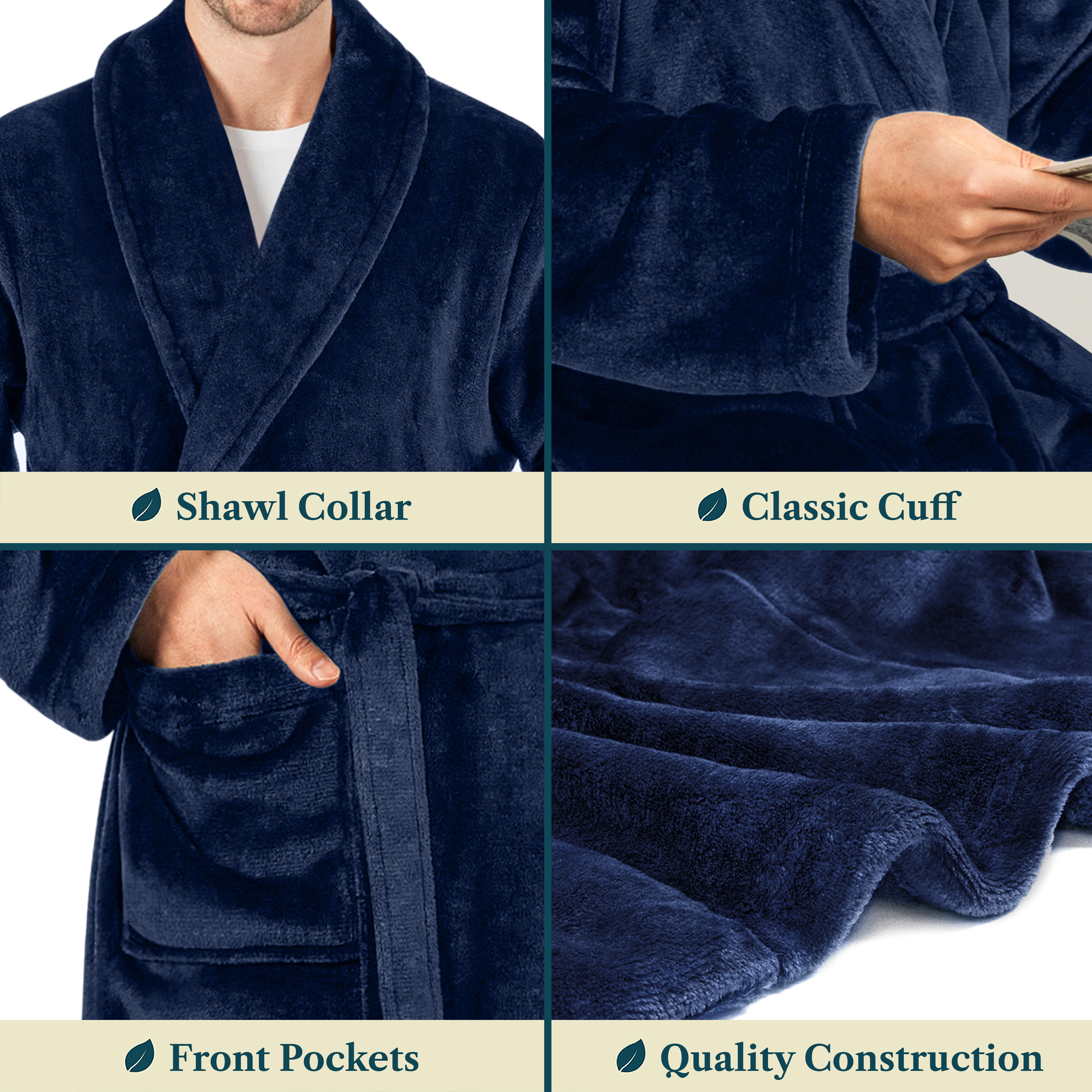 Leichter Herren Morgenmantel Mikrofaser Fleece Bademantel Lang Weich Spa Männer Bademantel - Bild 22 von 27