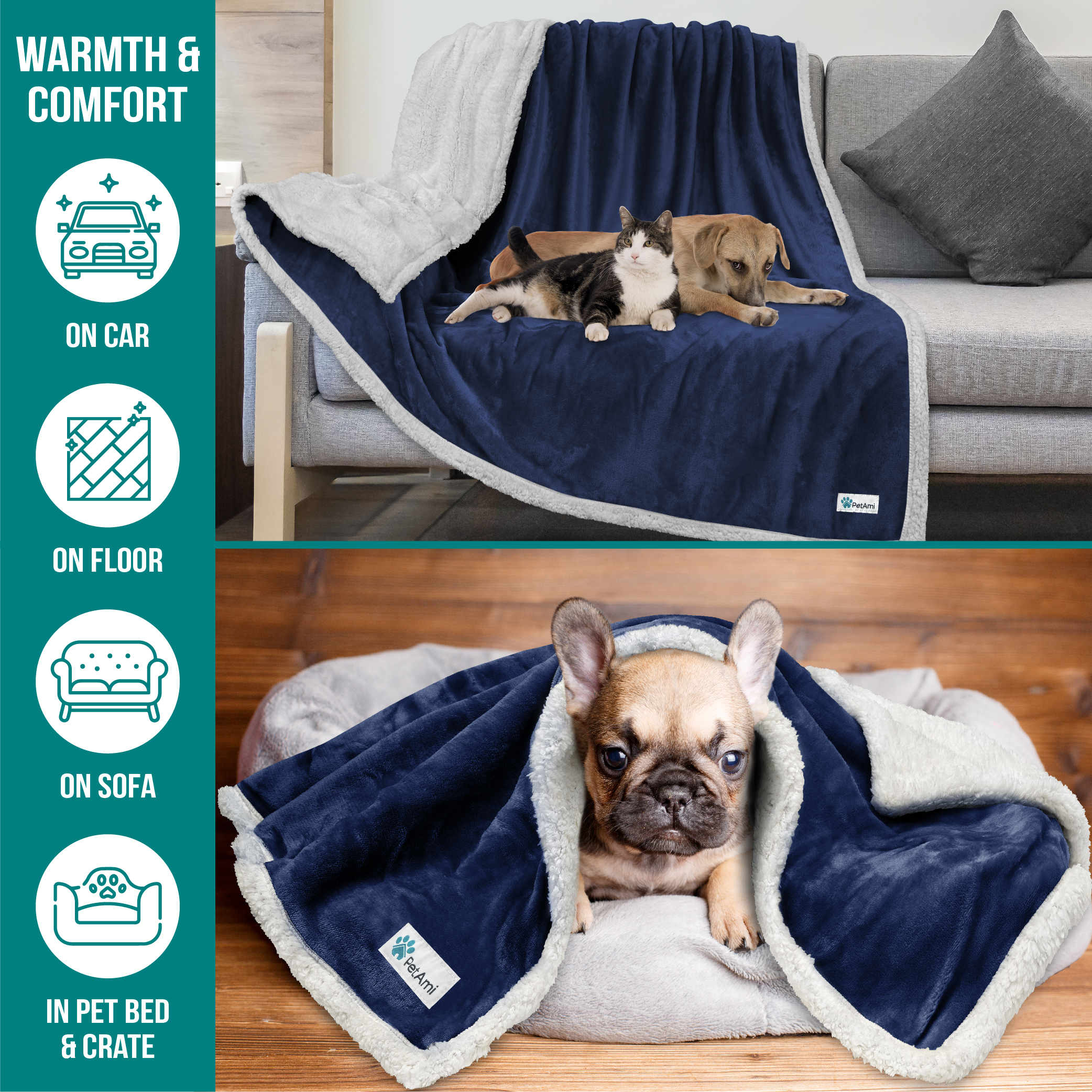 Haustierdecke für kleine mittelgroße Hunde Welpen Katze Kätzchen wendbar weiches Fleece Sherpa - Bild 15 von 70