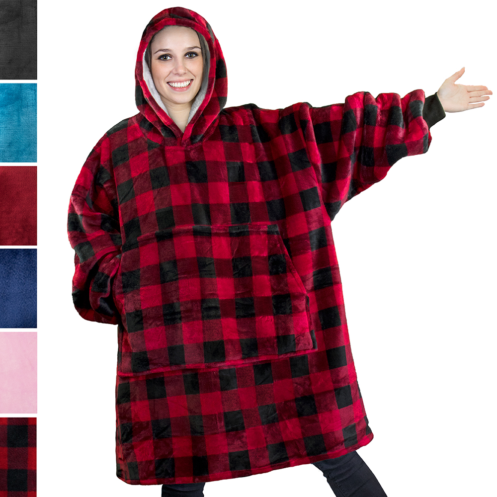 thumbnail image 2 of VASLON Wearable Blanket Hoodie - Oversized Sherpa Fleece Blanket Sweatshirt With Pocket, One Size Fits All, For Men & Women 2 of 14