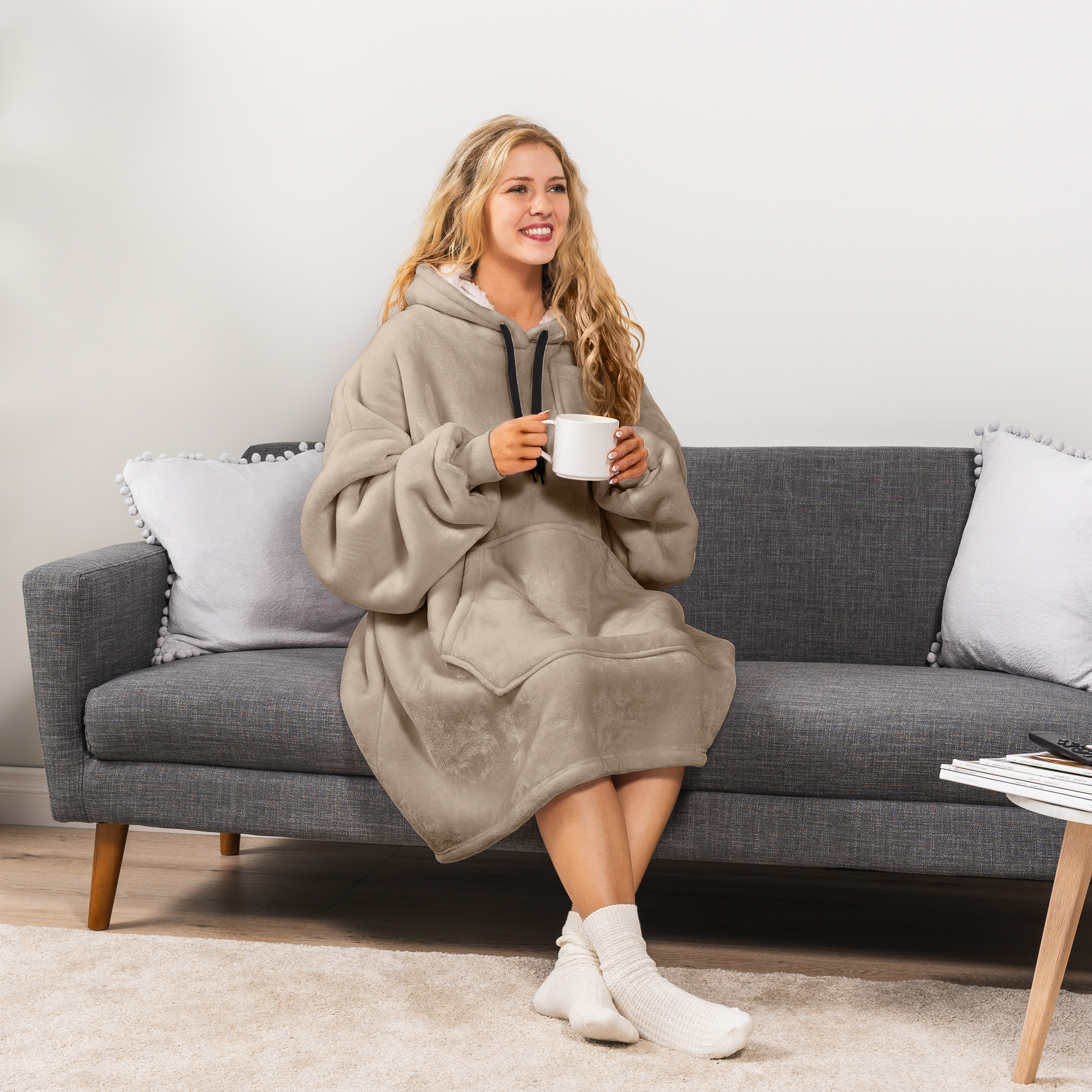 Blanket Sweatshirt Sherpa Plush Soft Comfy Fleece Oversized Hoodie Pocket Gift - Picture 95 of 117