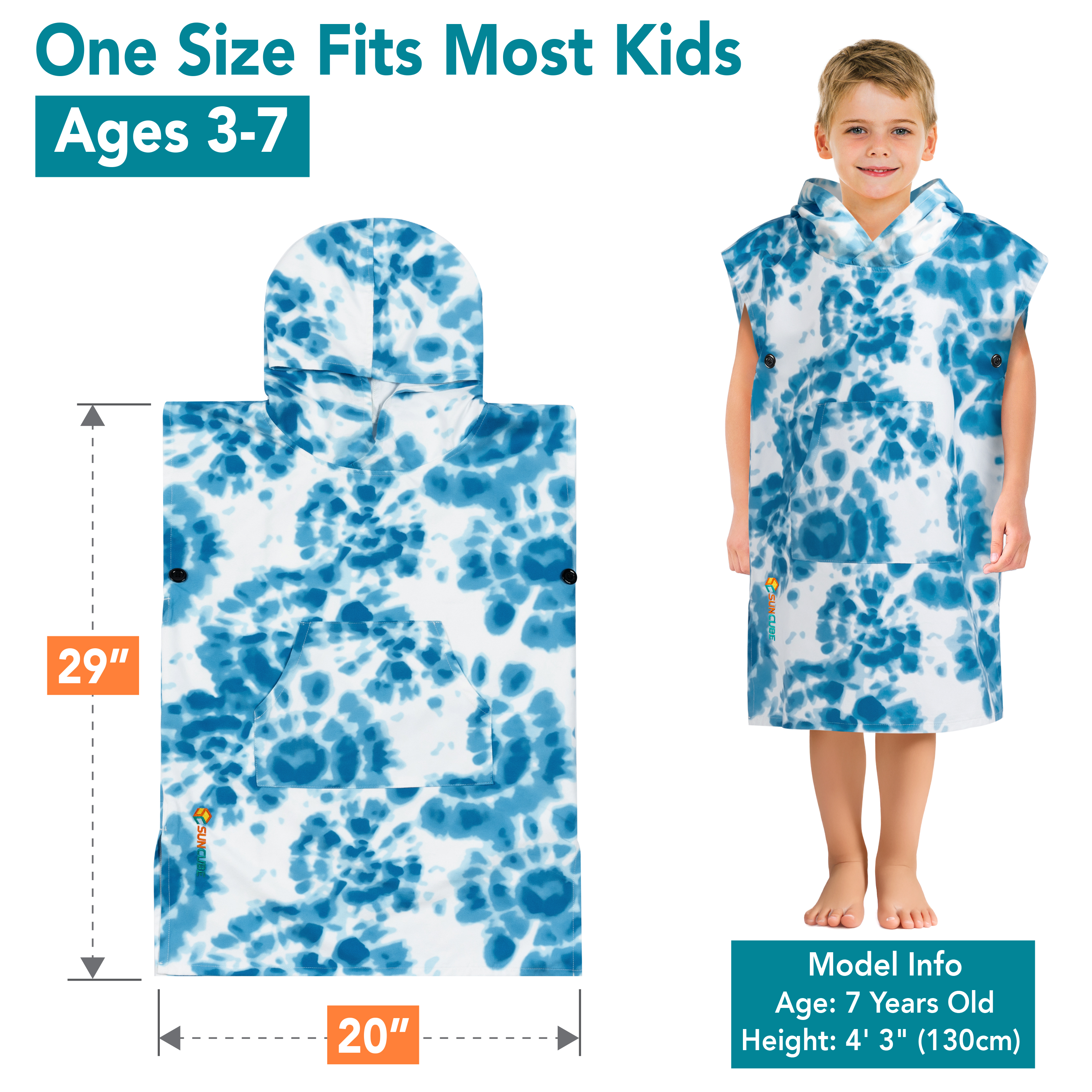 Kids Towel Changing Swim Robe Surf Poncho Quick Dry Microfiber Hooded 3-7 Years - Picture 39 of 43