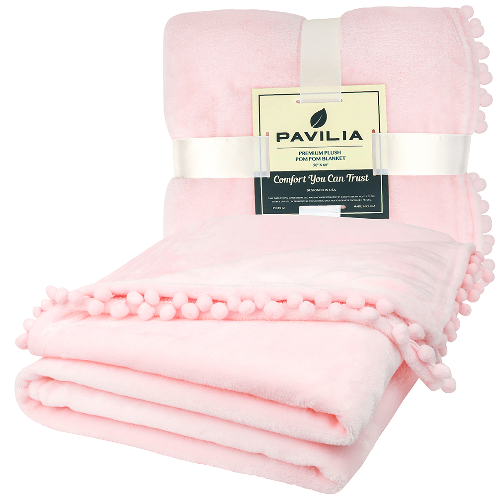 thumbnail 77 - Fleece Throw Blanket with Pom Pom Fringe Super Soft Lightweight Bed Couch Home