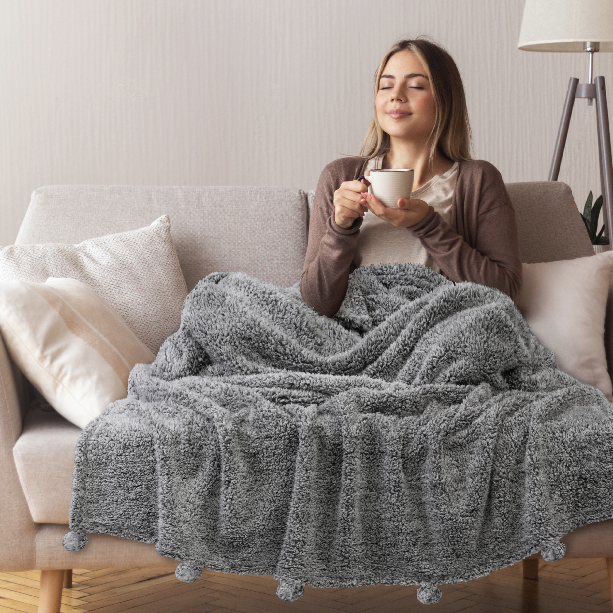 Fluffy Throw Blanket Pom Pom Tassel Soft Blanket Sofa Couch Bed Warm Cute Fuzzy - Picture 19 of 68