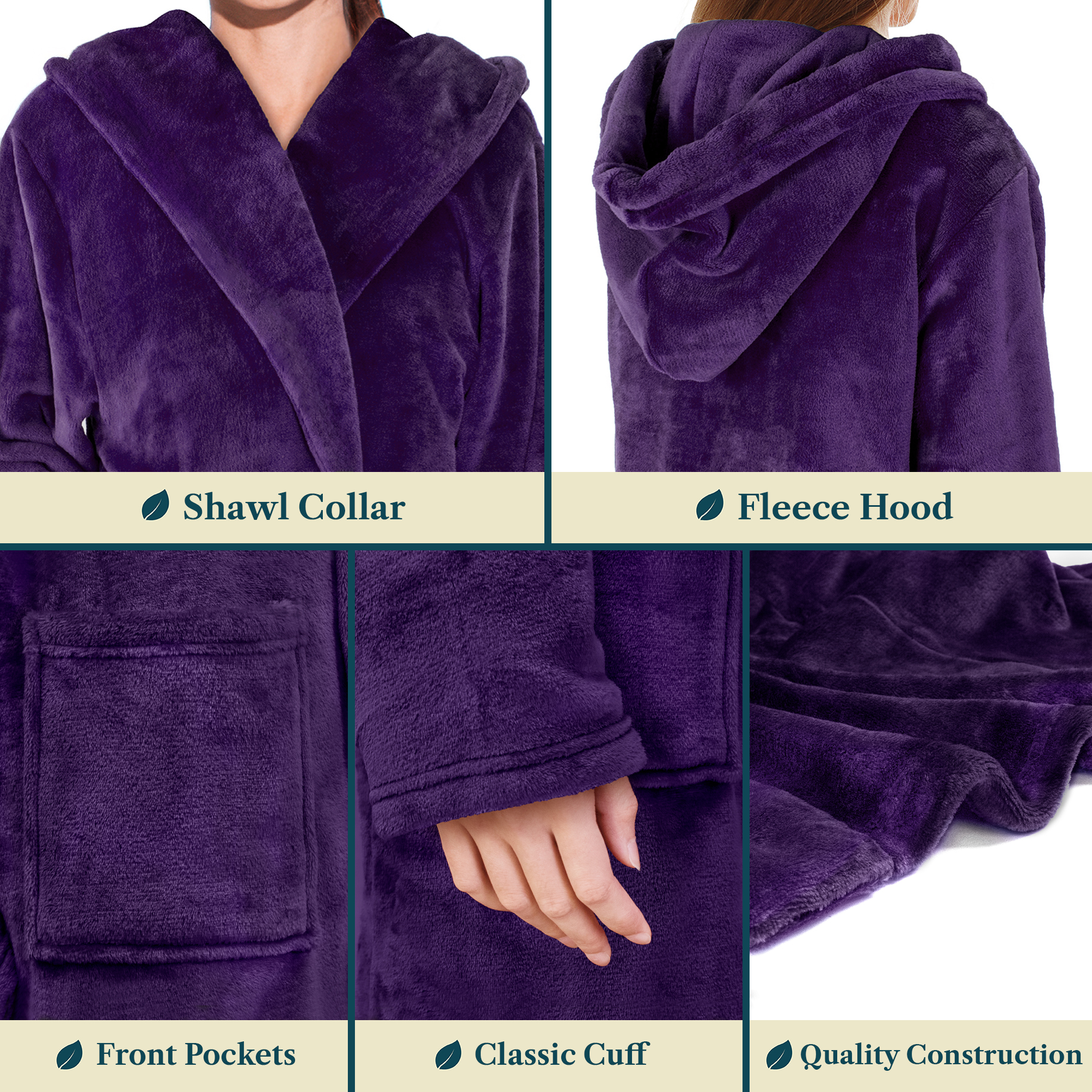 Womens Robe with Hood Fleece Plush Soft Long Hooded Robe Bathrobe for Spa Bath