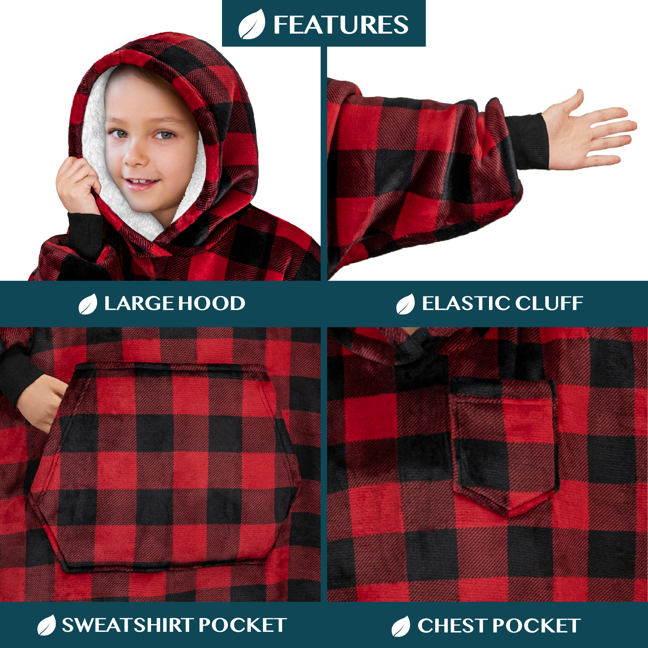 Blanket Sweatshirt Sherpa Lining Comfy Fleece Oversized Hoodie for Kids Teens JR - Picture 10 of 71