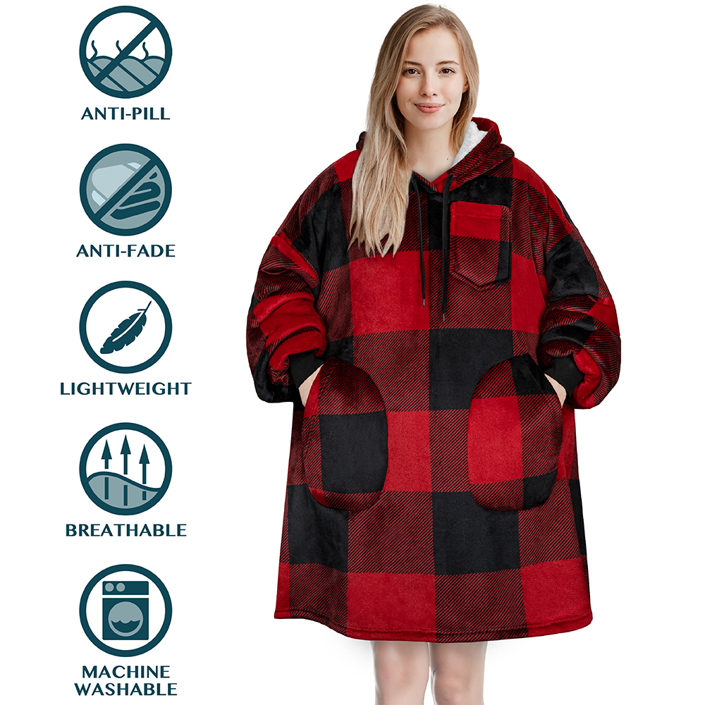 Manta Sudadera Sherpa Forro Felpa Suave Cómoda Vellón Gran Tamaño Sudadera con Capucha Bolsillo - Imagen 82 de 118