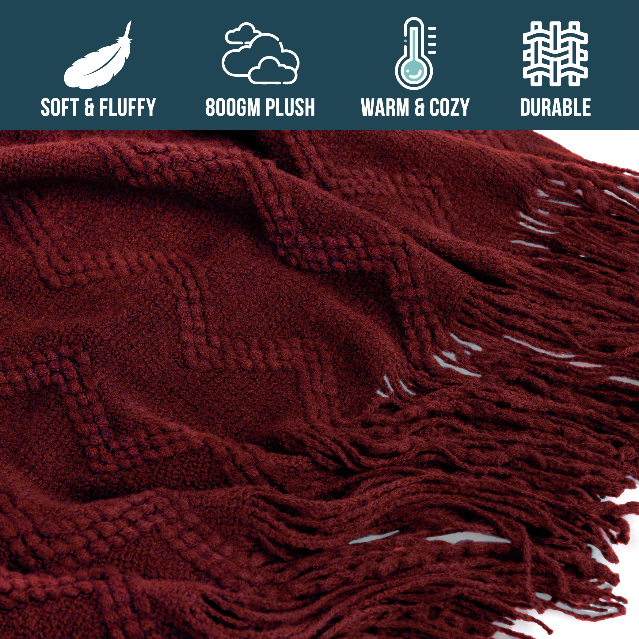 Textured Knitted Fringe Throw Blanket Decorative for Couch Sofa Bed Lightweight - Picture 142 of 142