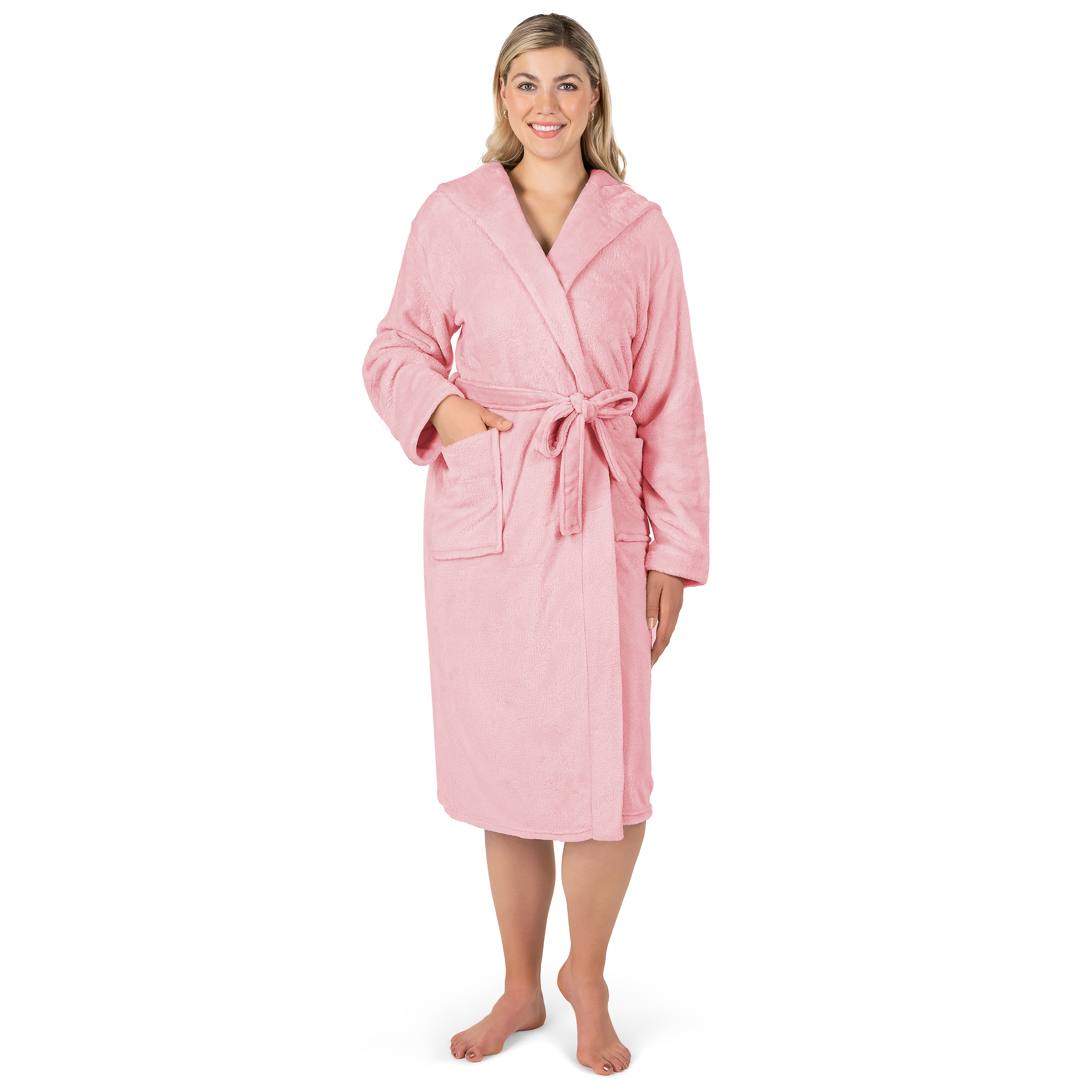 Womens Robe with Hood Fleece Plush Soft Long Hooded Robe Bathrobe for Spa Bath