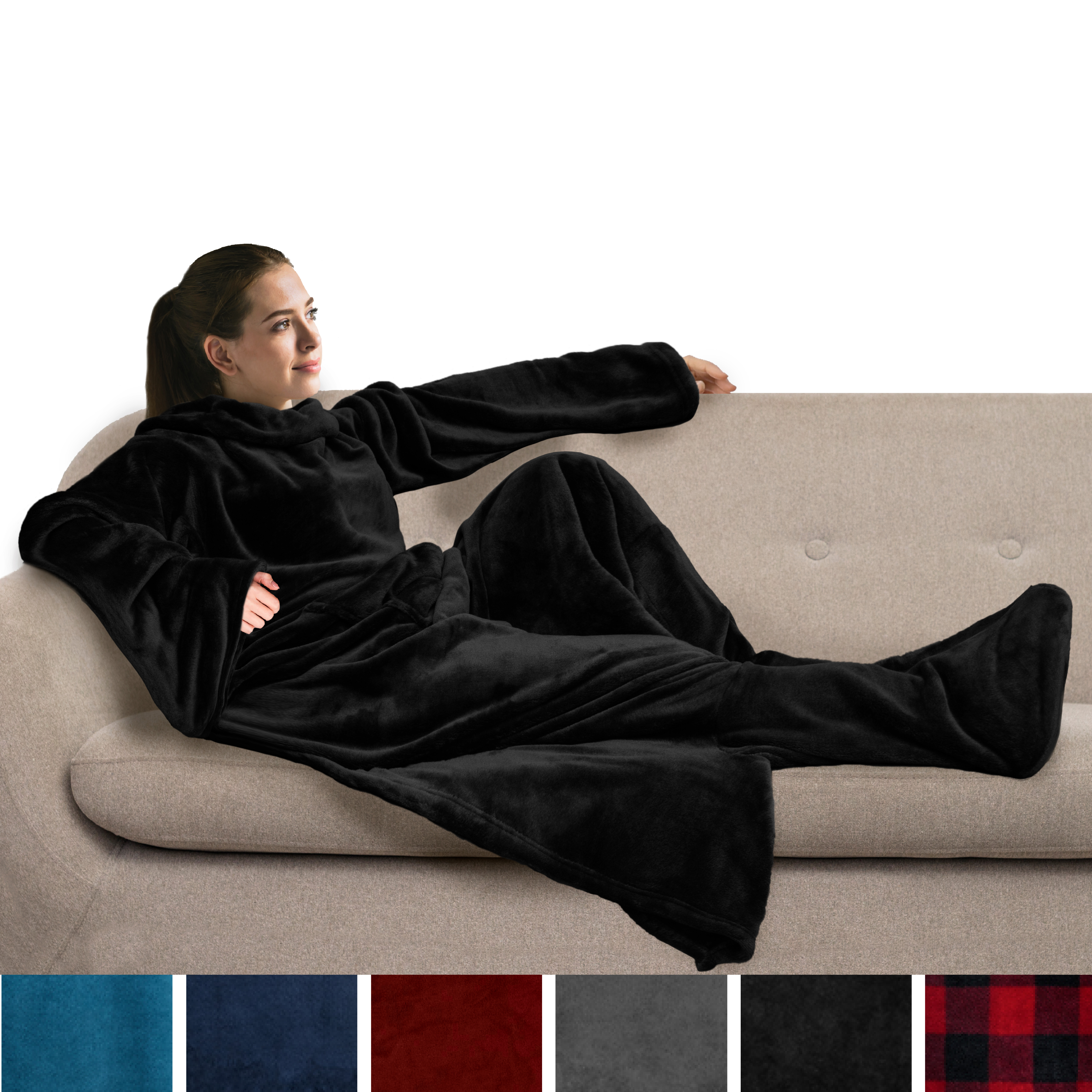 Snuggie Fleece Wearable Blanket With Sleeves And Foot Pocket Plush